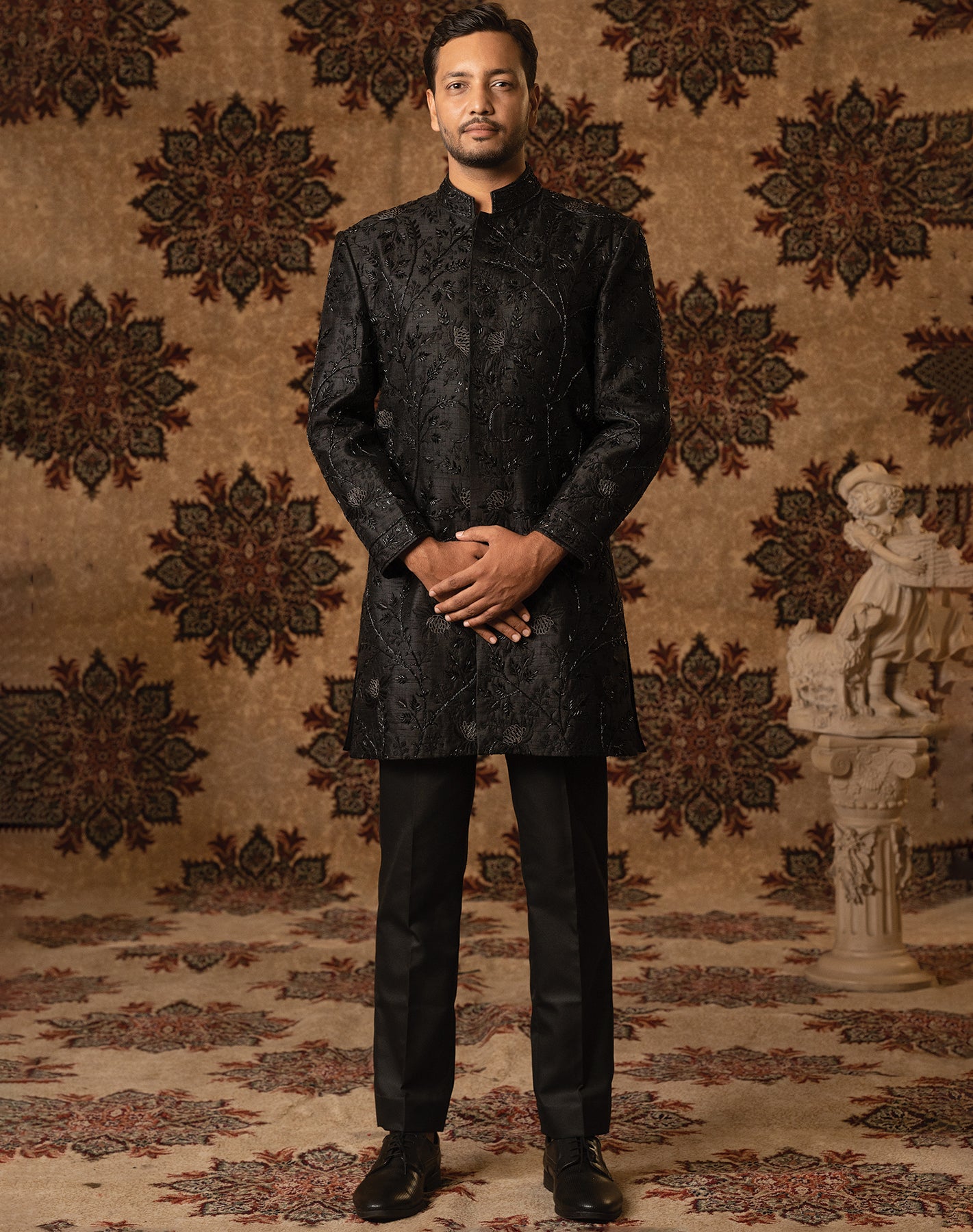 Winking shadow Black Embroidered Sherwani