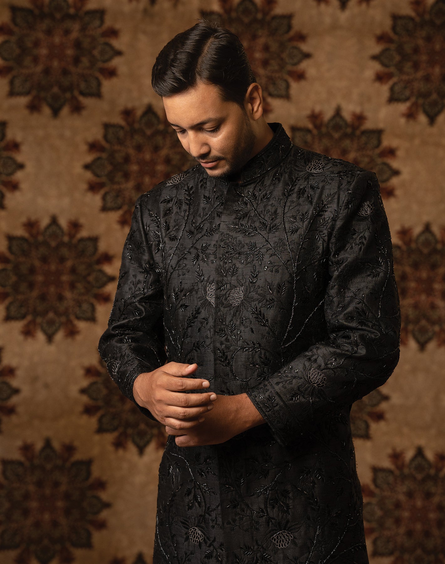 Winking shadow Black Embroidered Sherwani