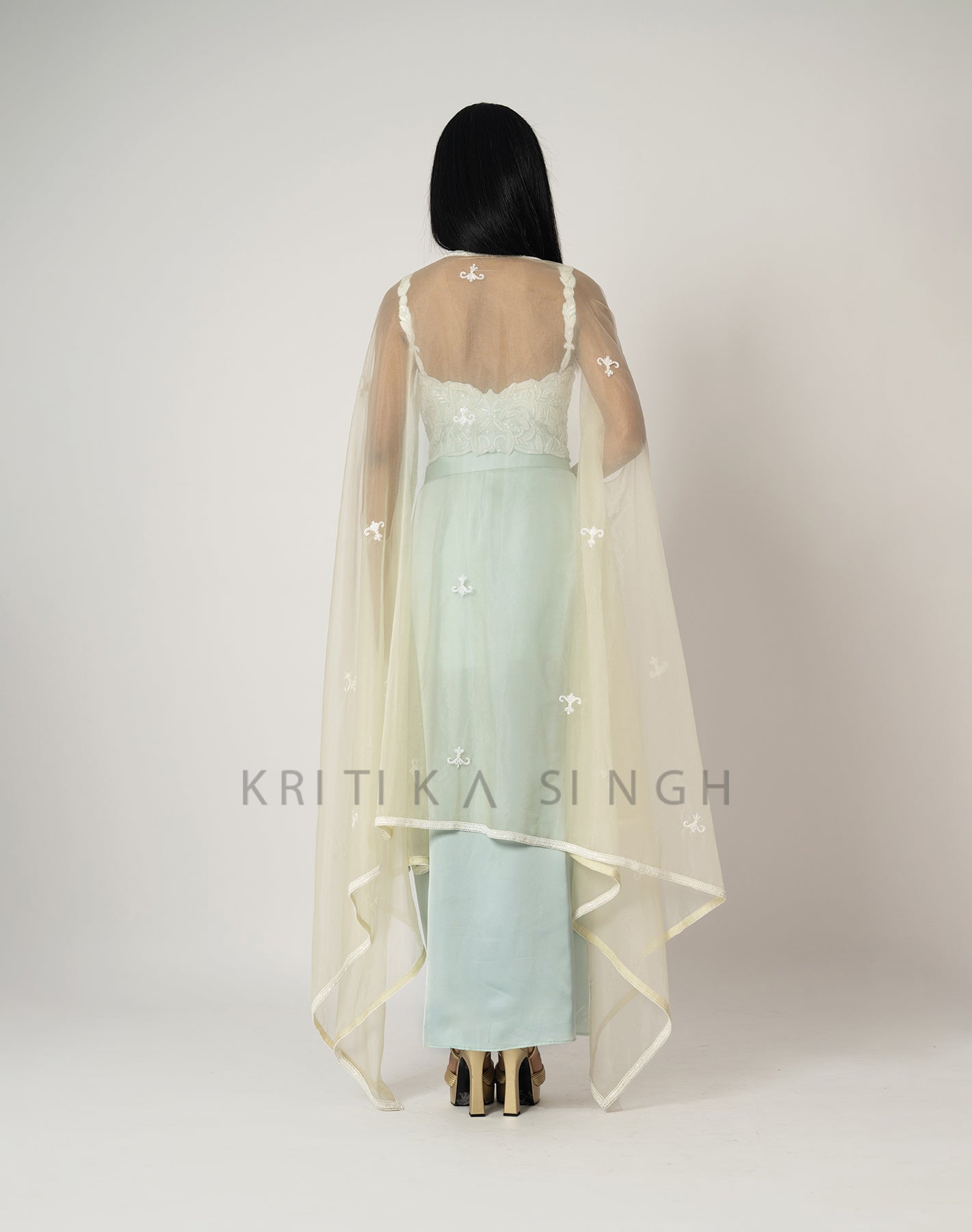 Moda Bella Mint Green Hand Embroidered  Indo-Western