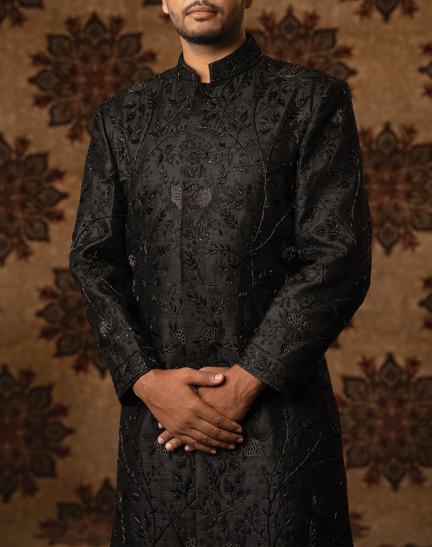 Winking shadow Black Embroidered Sherwani