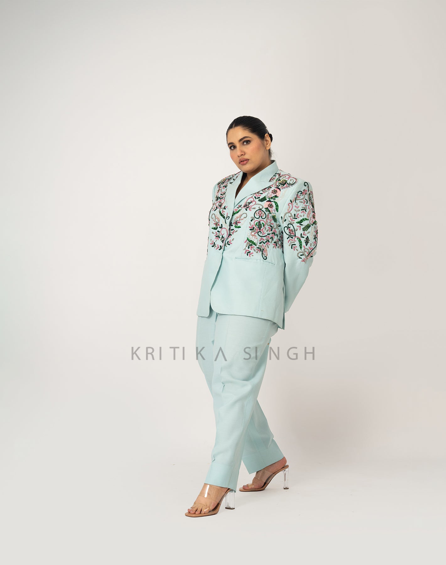 Love in the sky Celeste Blue Hand Embroidered  Pant-Suit