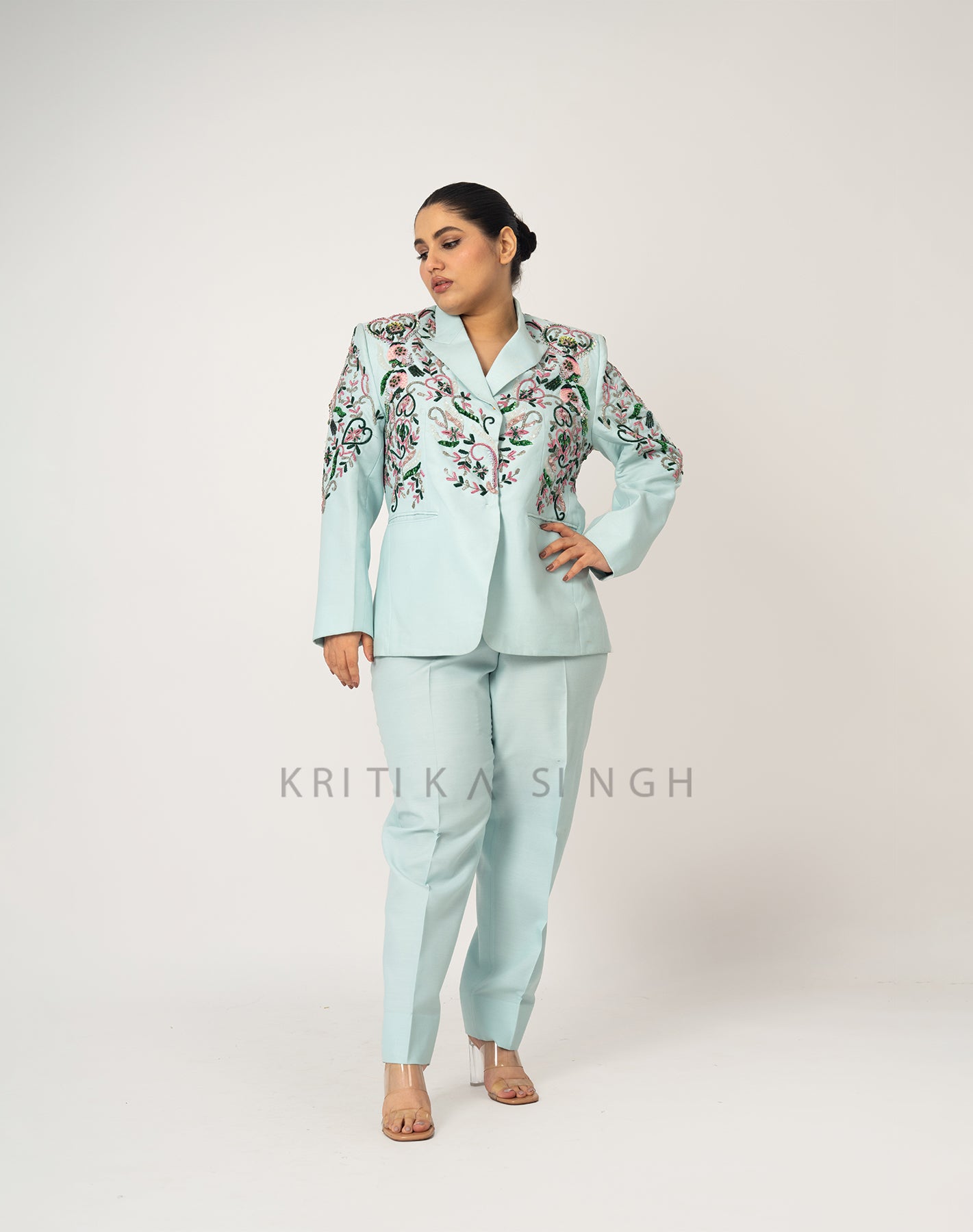 Love in the sky Celeste Blue Hand Embroidered  Pant-Suit