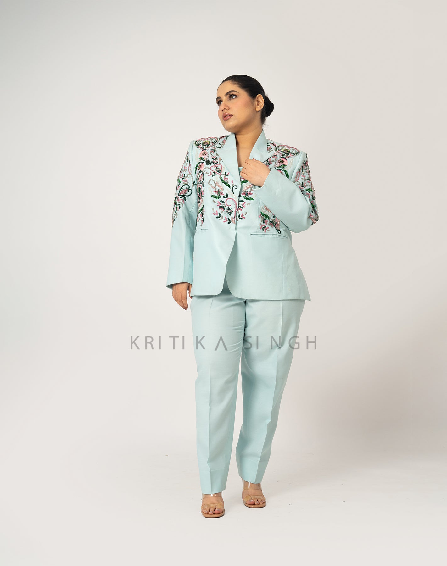 Love in the sky Celeste Blue Hand Embroidered  Pant-Suit