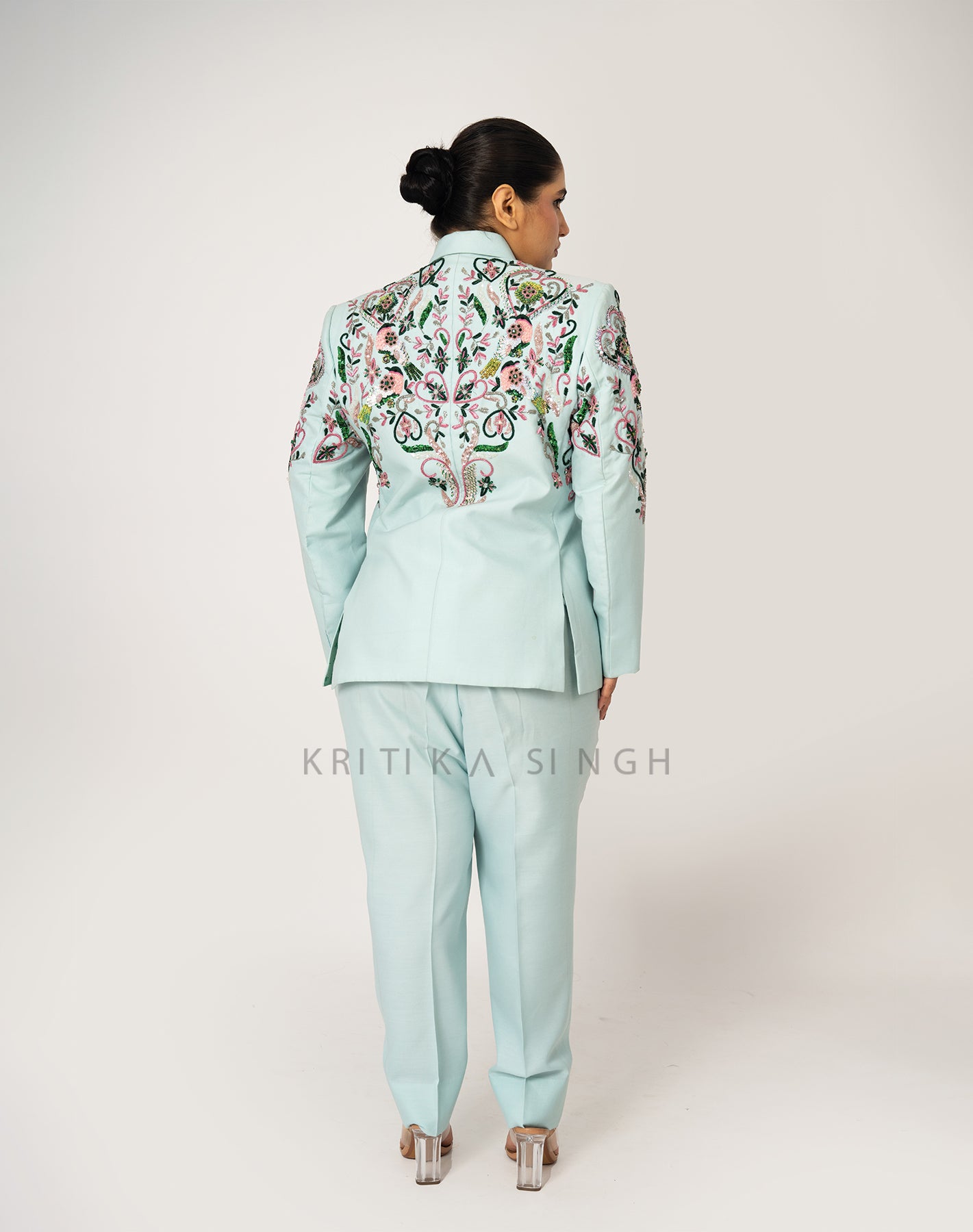 Love in the sky Celeste Blue Hand Embroidered  Pant-Suit