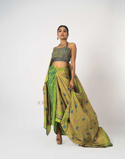 Amara Green  Hand Embroidered Indo-Western