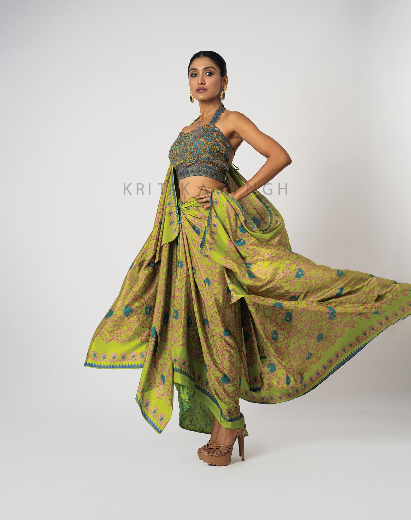 Amara Green  Hand Embroidered Indo-Western