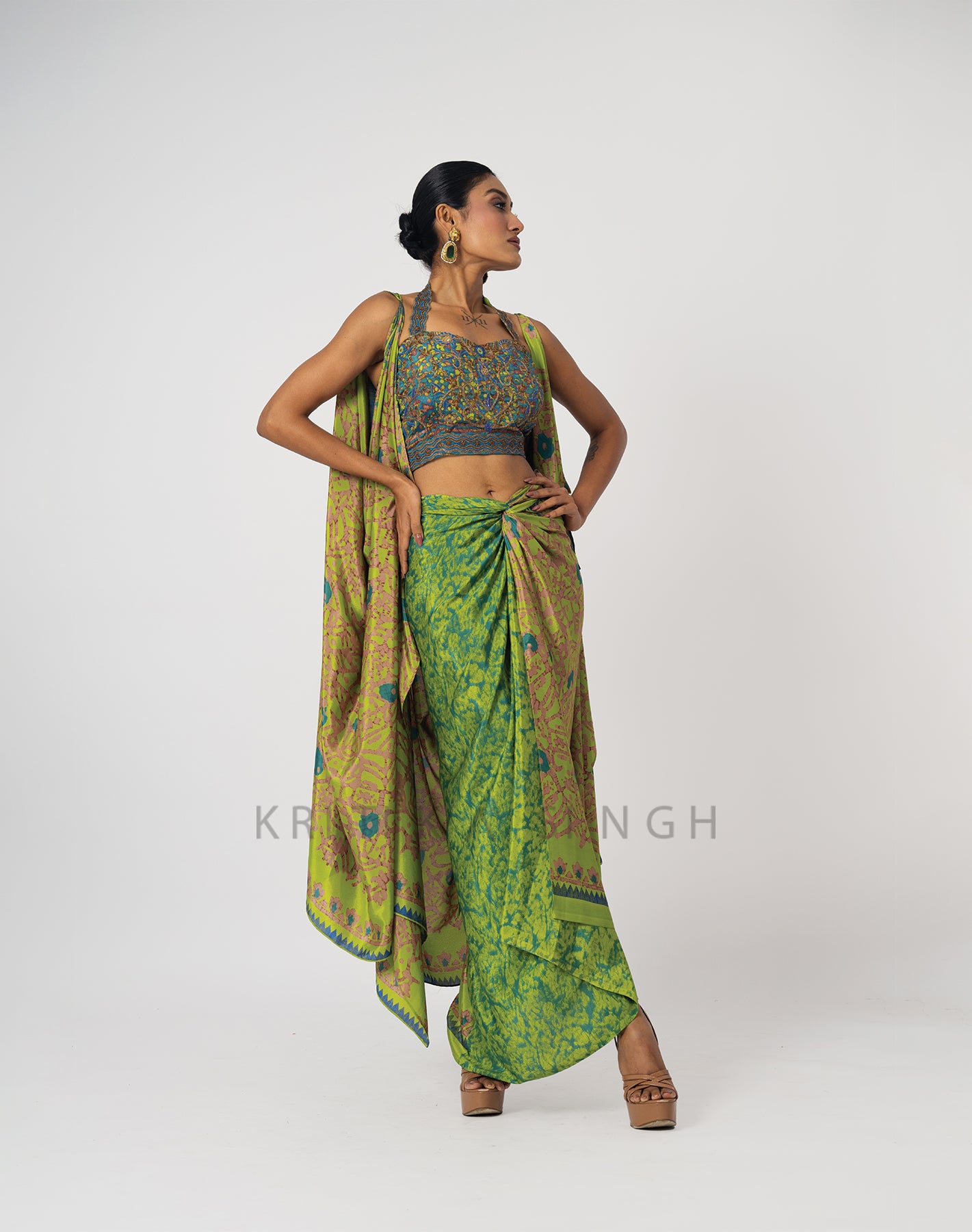 Amara Green  Hand Embroidered Indo-Western