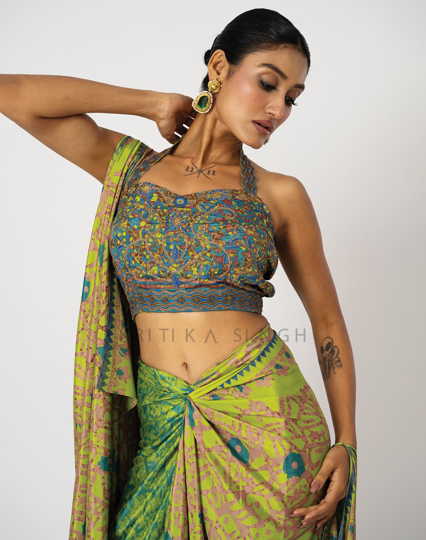 Amara Green  Hand Embroidered Indo-Western