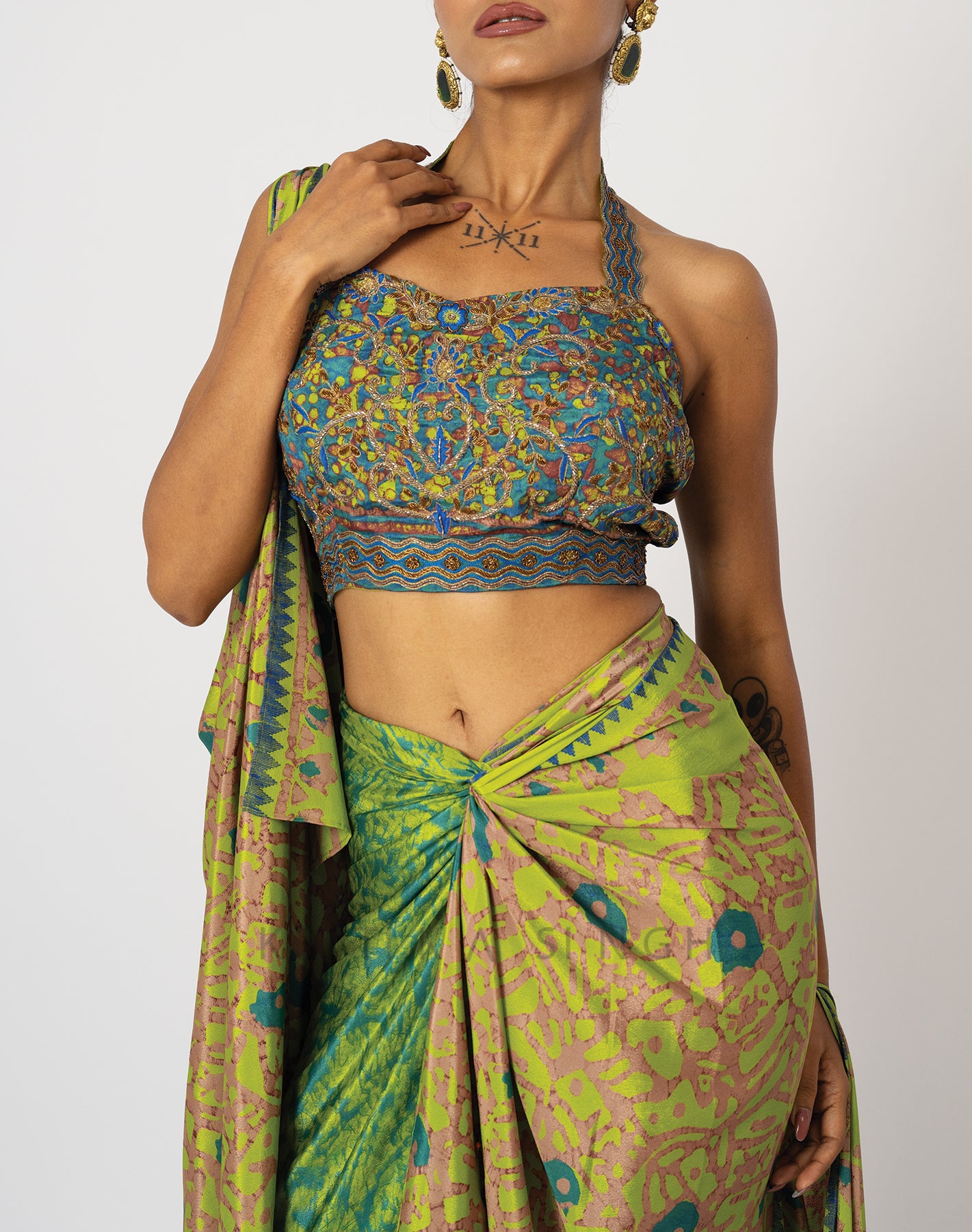 Amara Green  Hand Embroidered Indo-Western