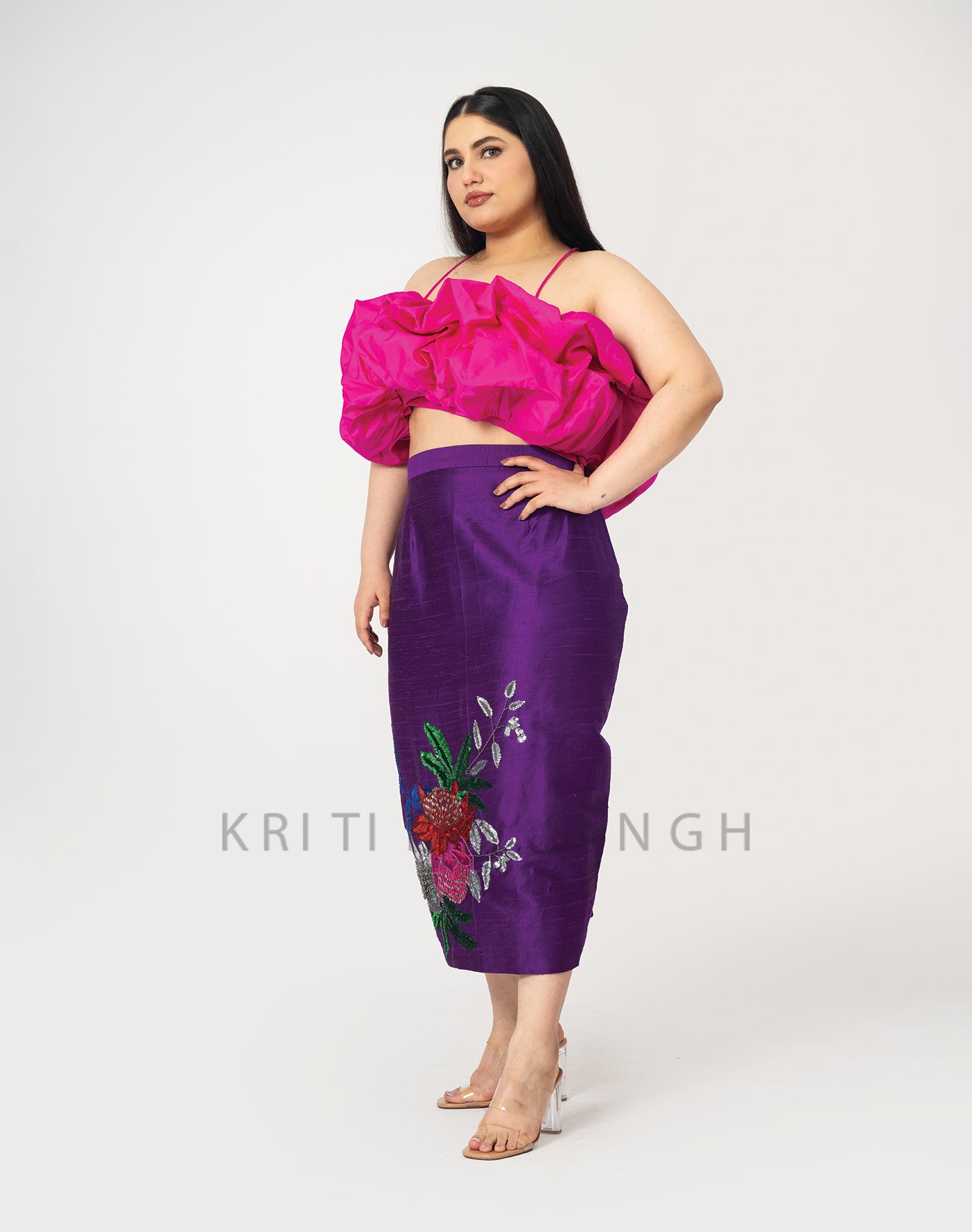 BerryNoDoubt Grape Purple Hand Embroidered Indo-Western