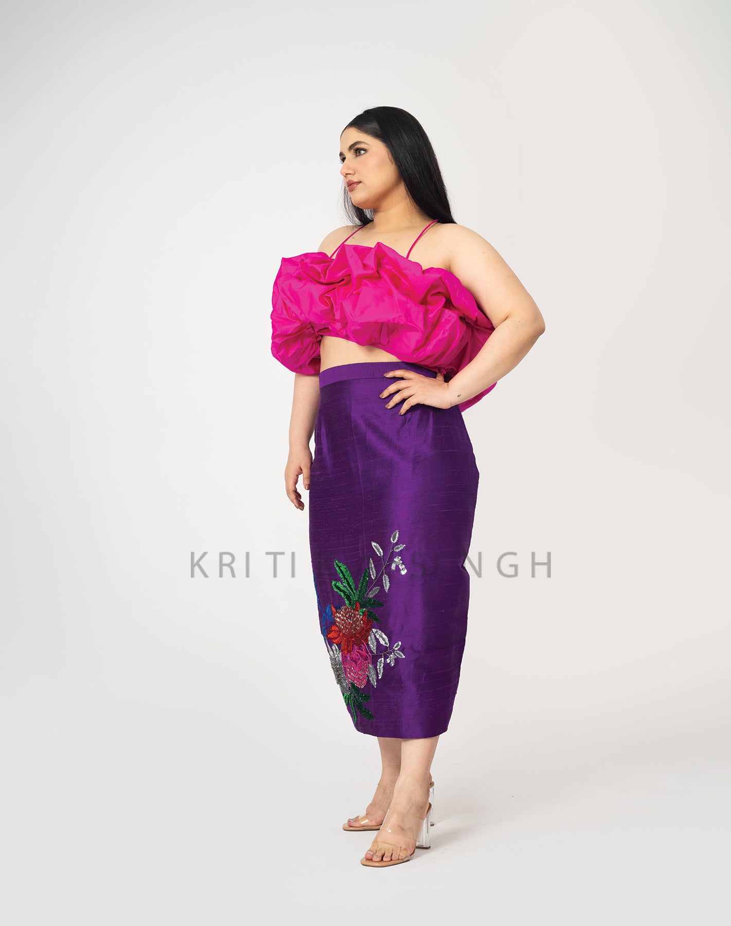 BerryNoDoubt Grape Purple Hand Embroidered Indo-Western