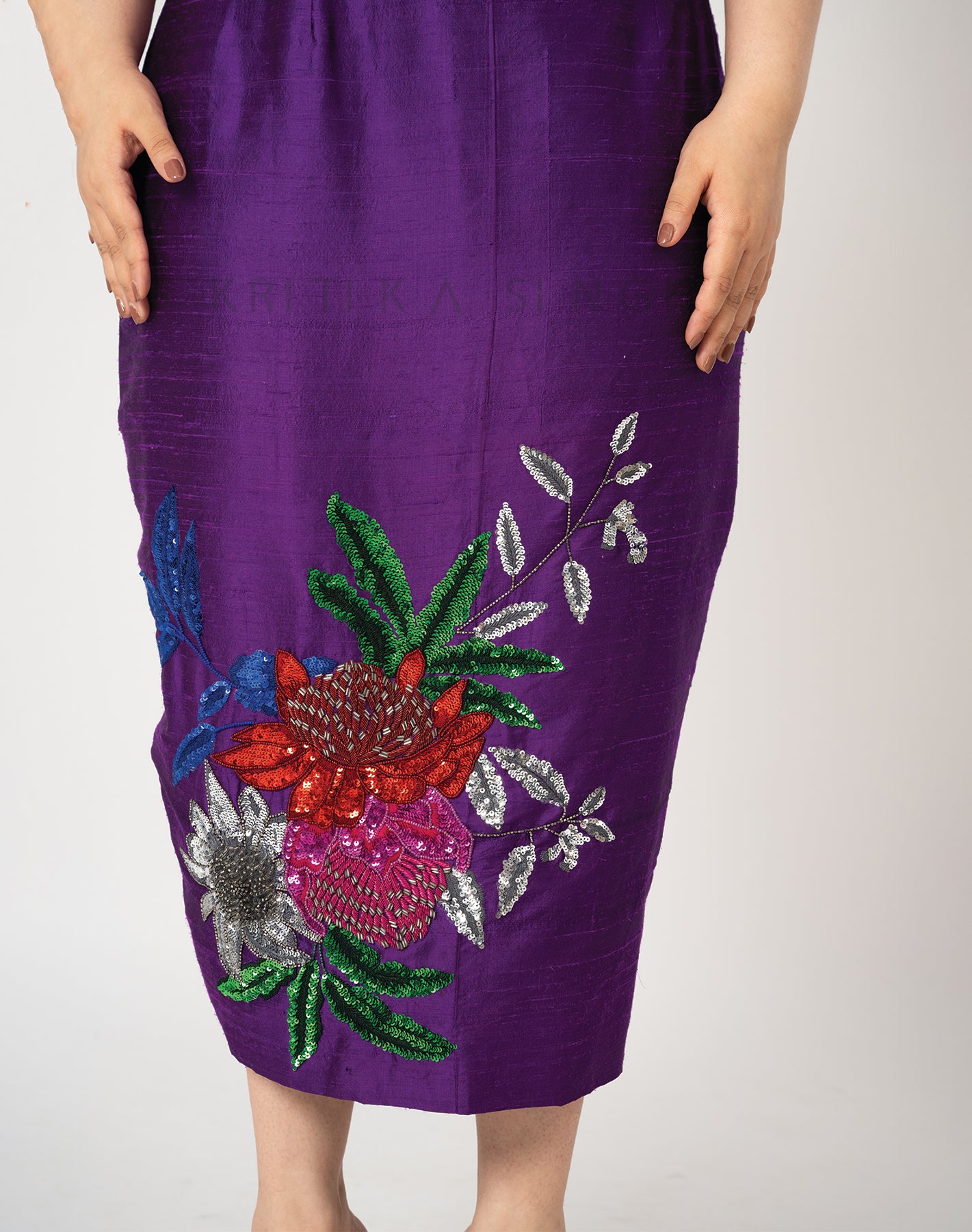 BerryNoDoubt Grape Purple Hand Embroidered Indo-Western