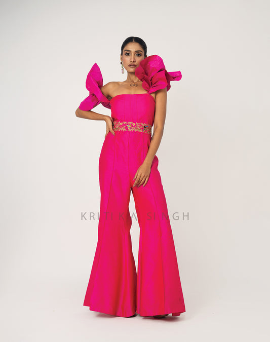 Roving Bee Fuschia Pink Hand Embroidered Jumpsuit