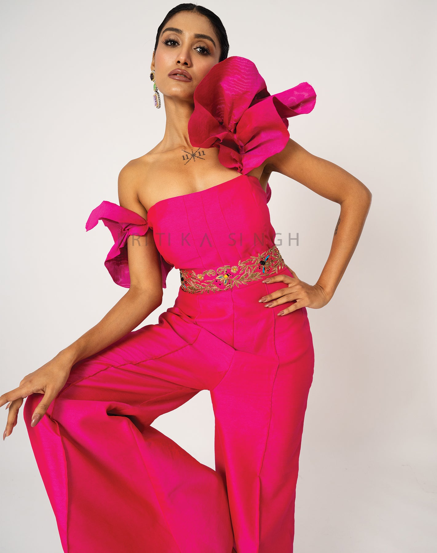 Roving Bee Fuschia Pink Hand Embroidered Jumpsuit