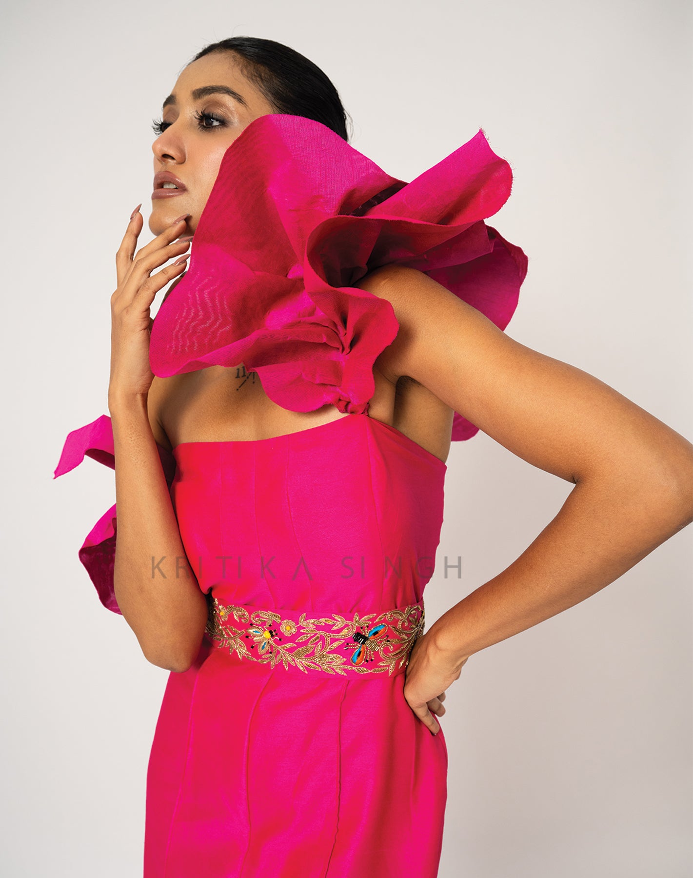 Roving Bee Fuschia Pink Hand Embroidered Jumpsuit