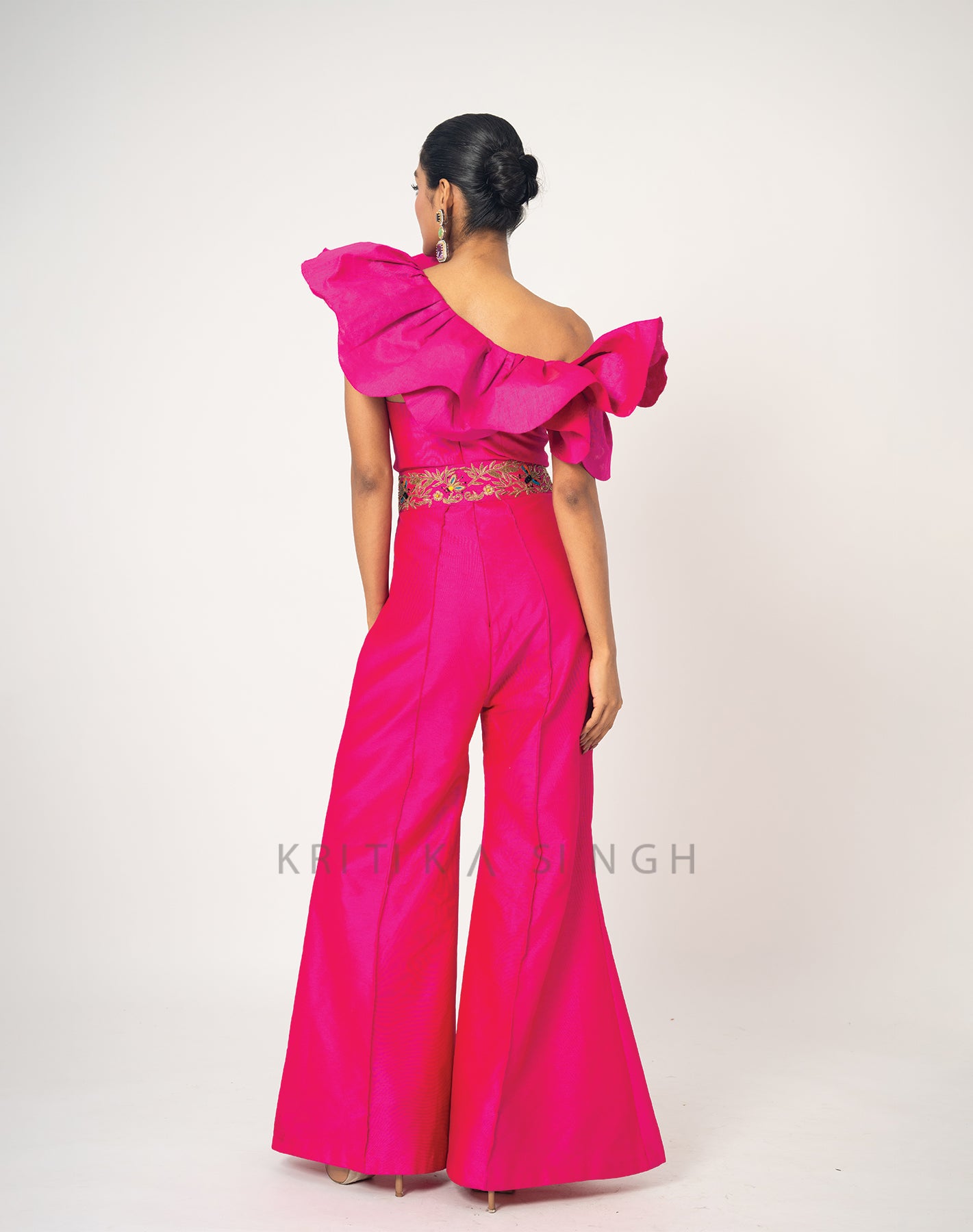 Roving Bee Fuschia Pink Hand Embroidered Jumpsuit