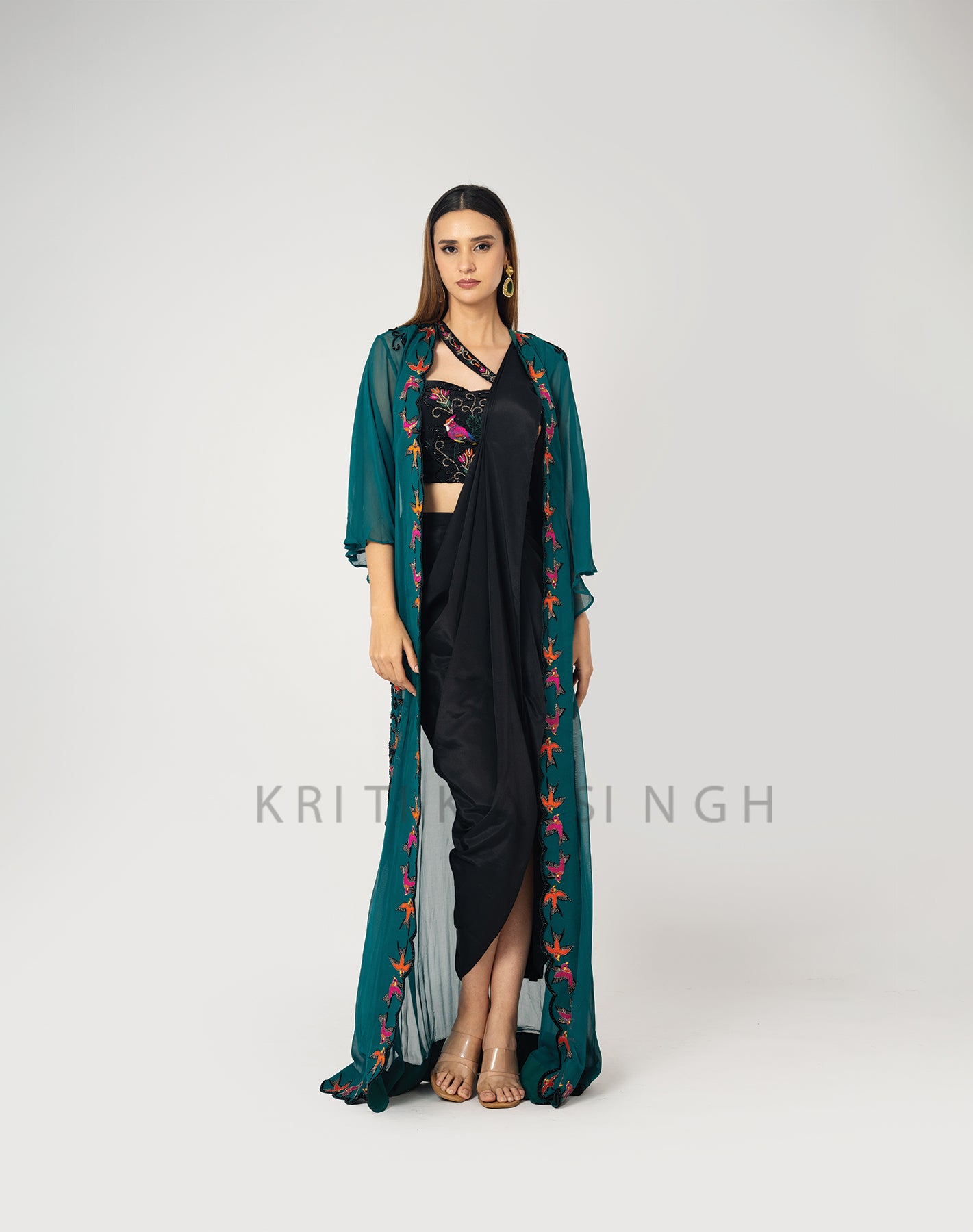 Athena Emerald Green Hand Embroidered  Indo-Western