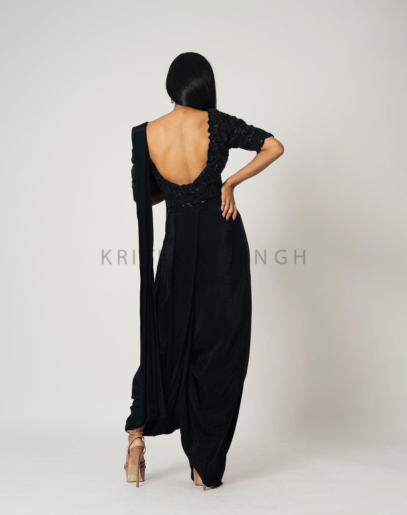 Dark Stitch Black Hand Embroidered  Indo-Western