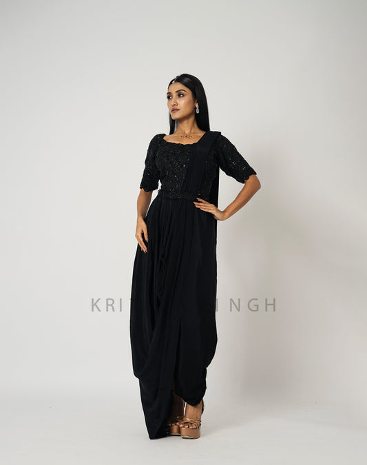 Dark Stitch Black Hand Embroidered  Indo-Western