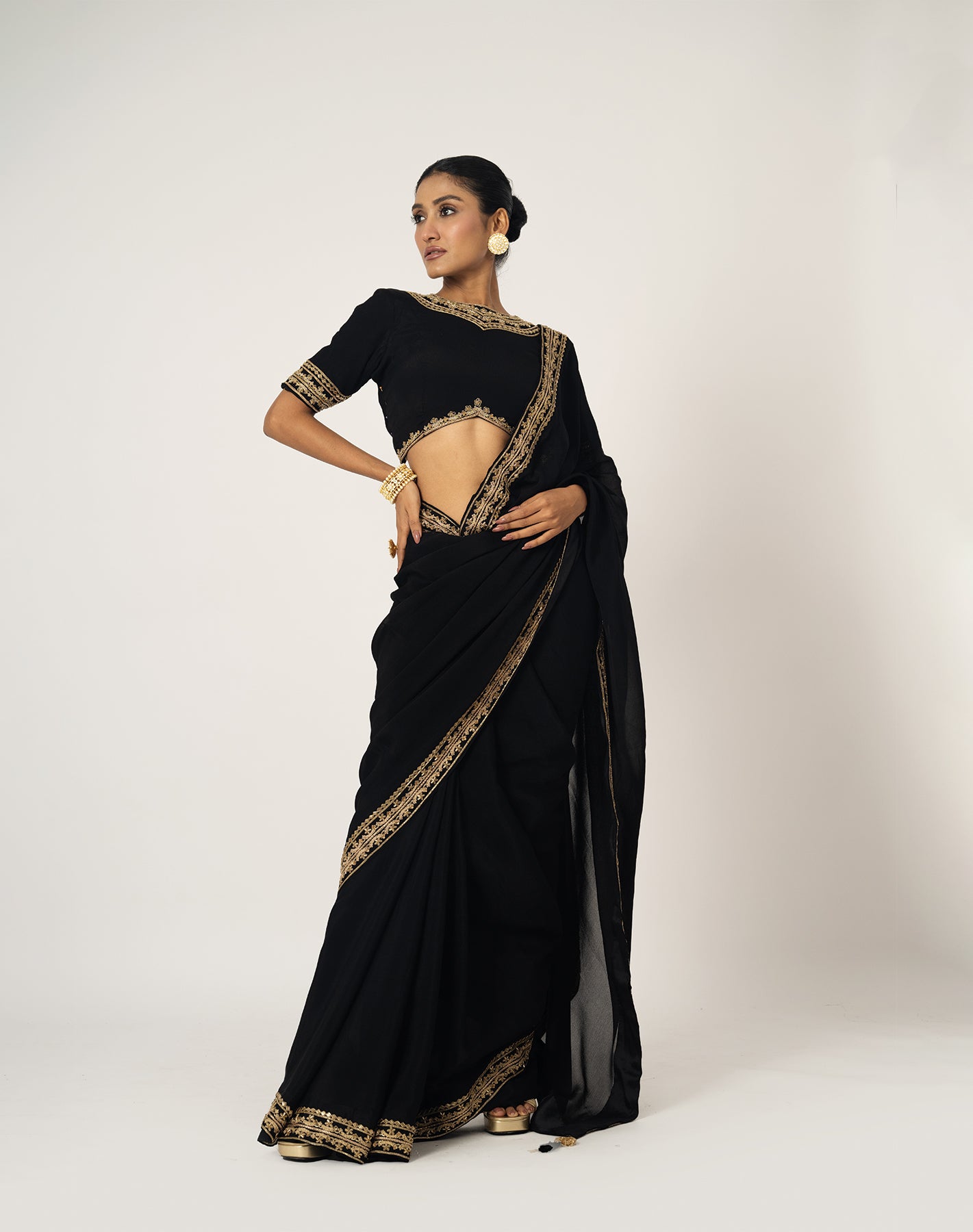 Queen of Sheba Black Hand Embroidered Saree