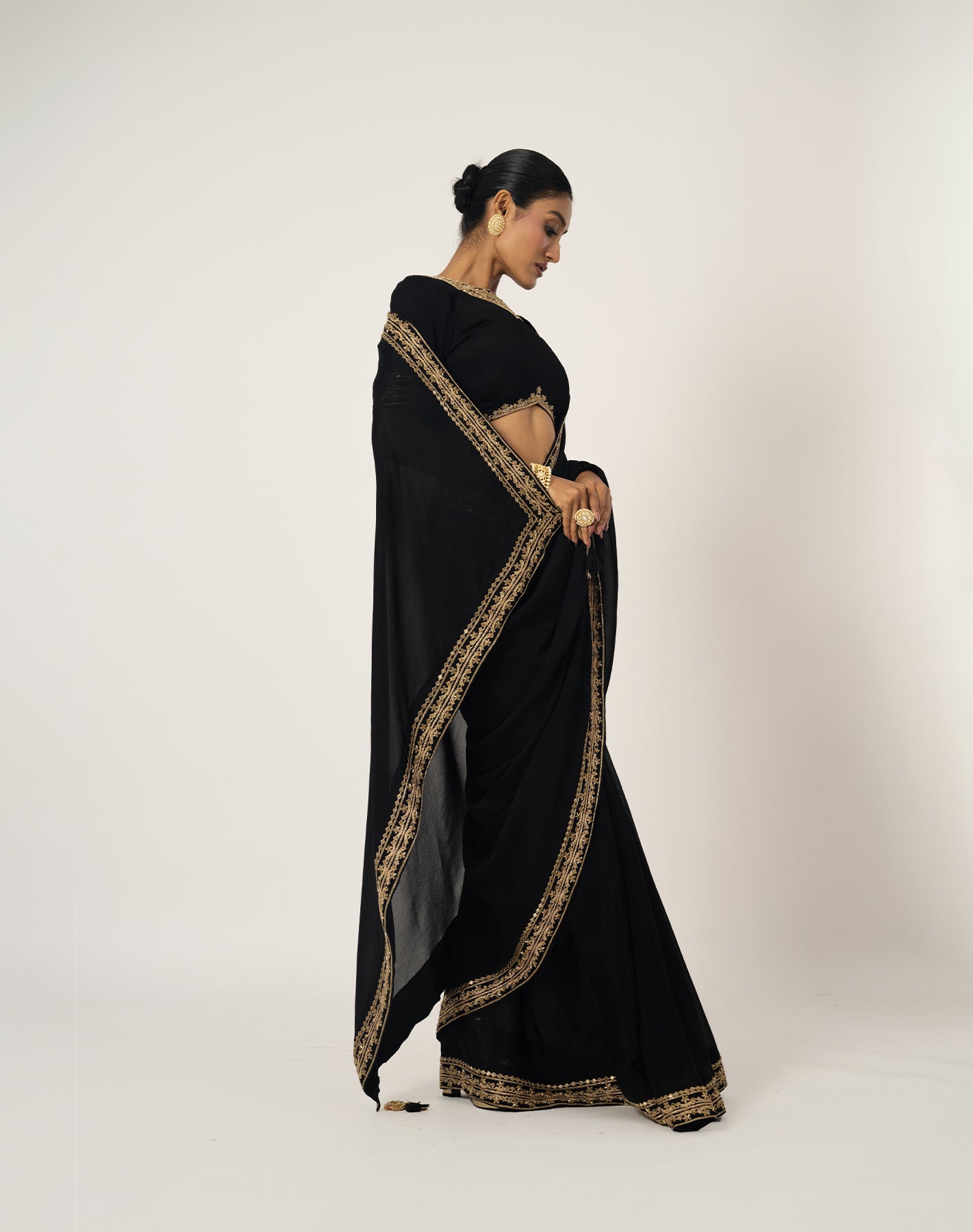 Queen of Sheba Black Hand Embroidered Saree