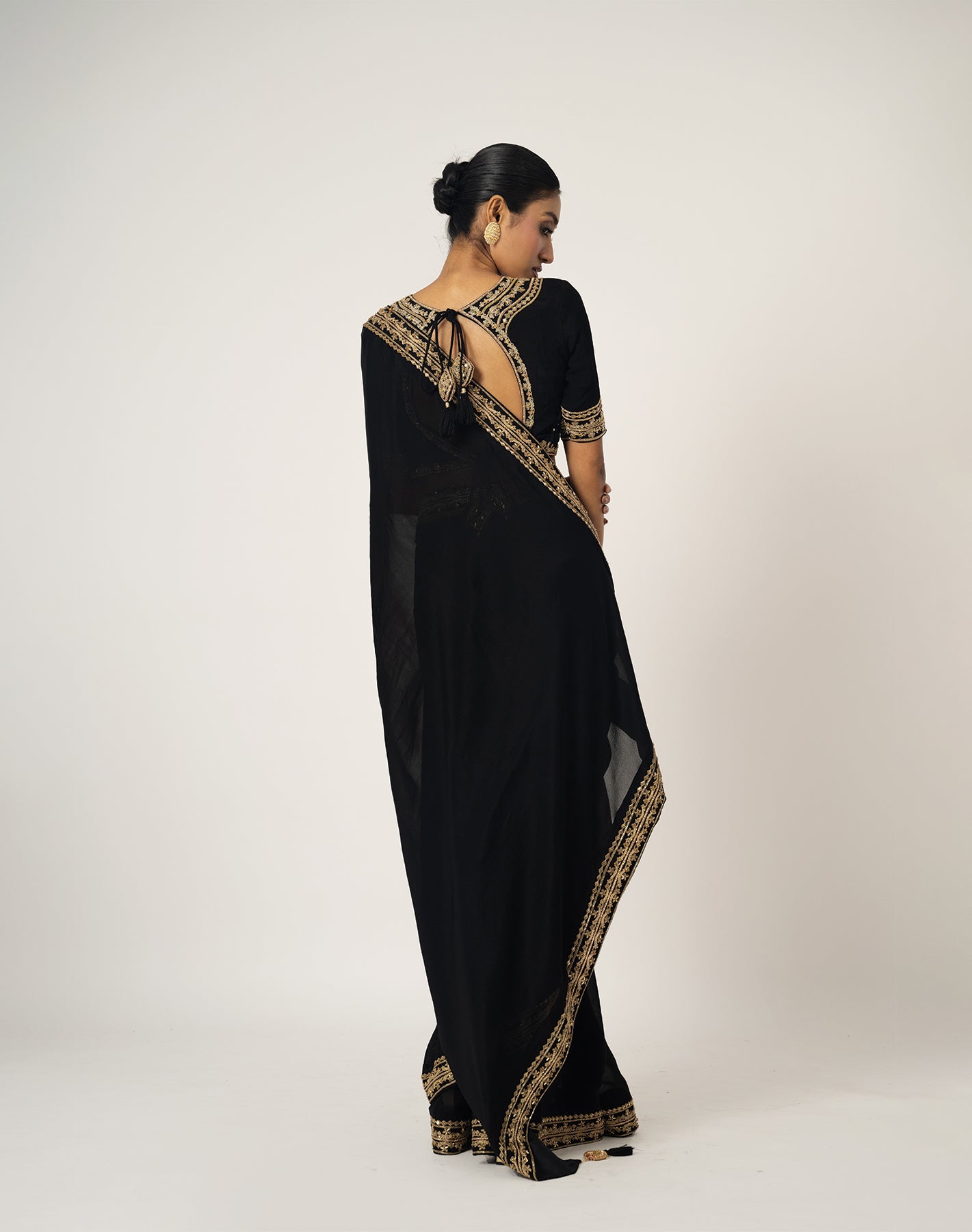 Queen of Sheba Black Hand Embroidered Saree