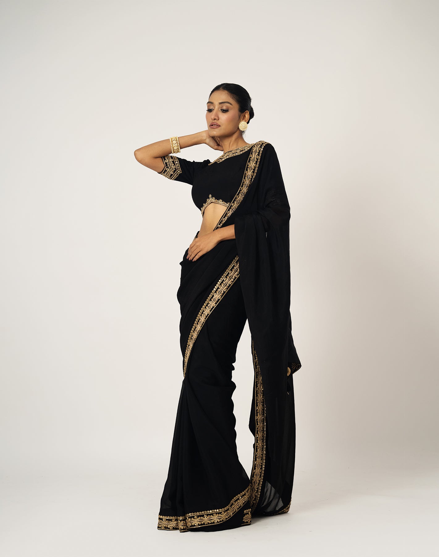 Queen of Sheba Black Hand Embroidered Saree