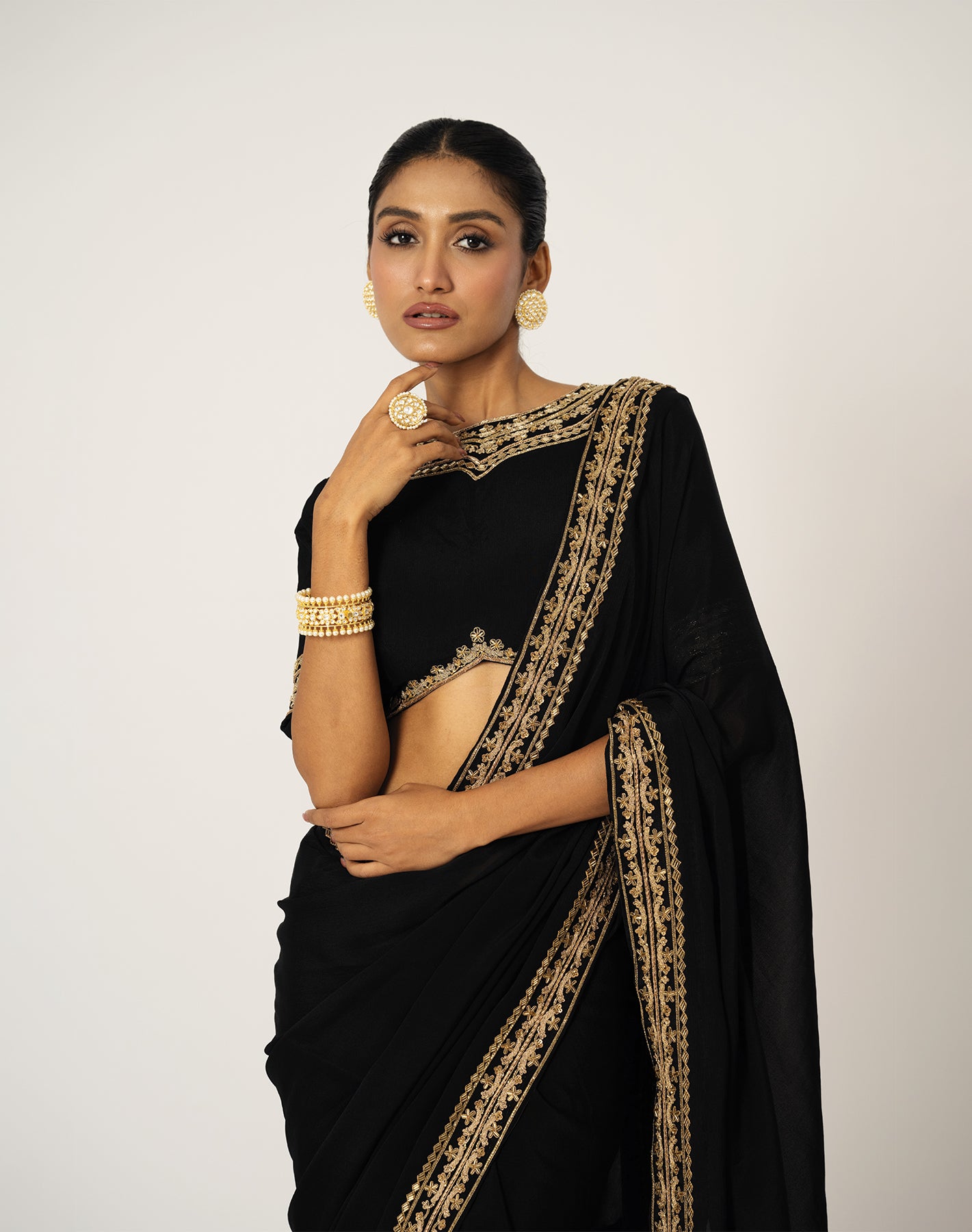 Queen of Sheba Black Hand Embroidered Saree