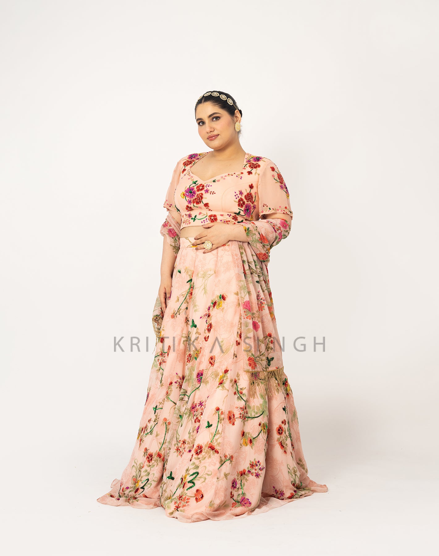 The Sunset Floral Blush pink Hand Embroidered  Lehenga Set