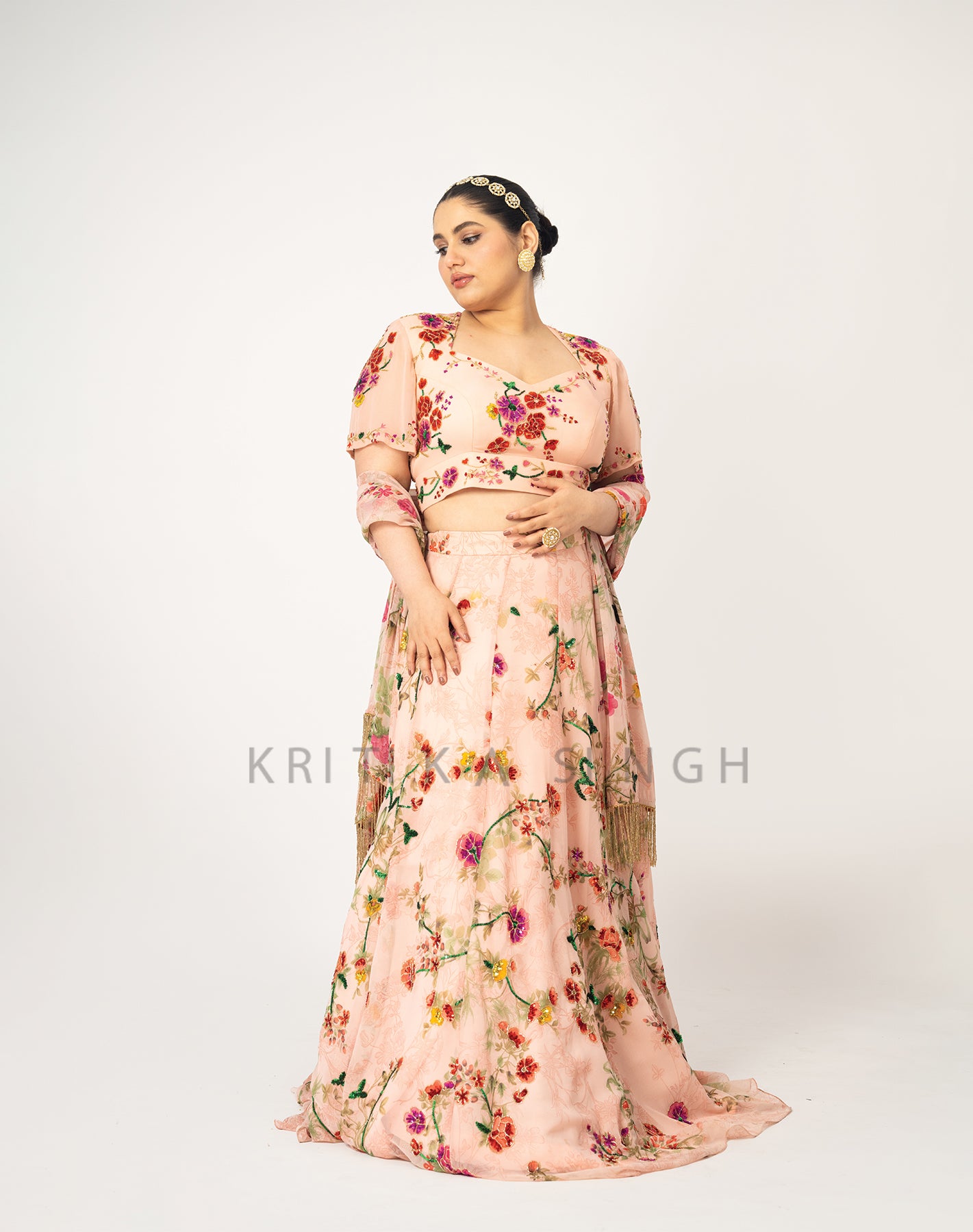 The Sunset Floral Blush pink Hand Embroidered  Lehenga Set