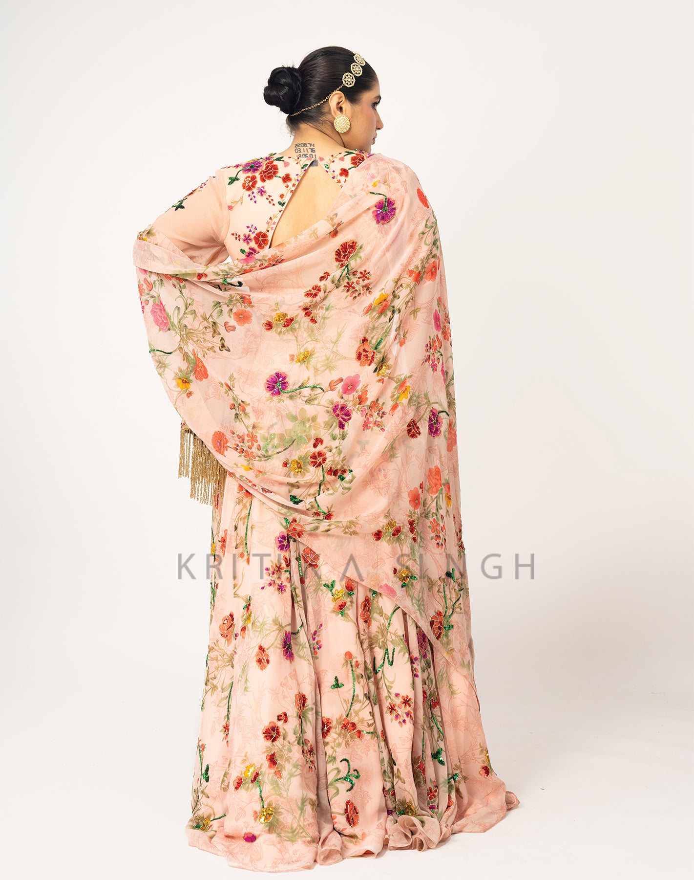 The Sunset Floral Blush pink Hand Embroidered  Lehenga Set