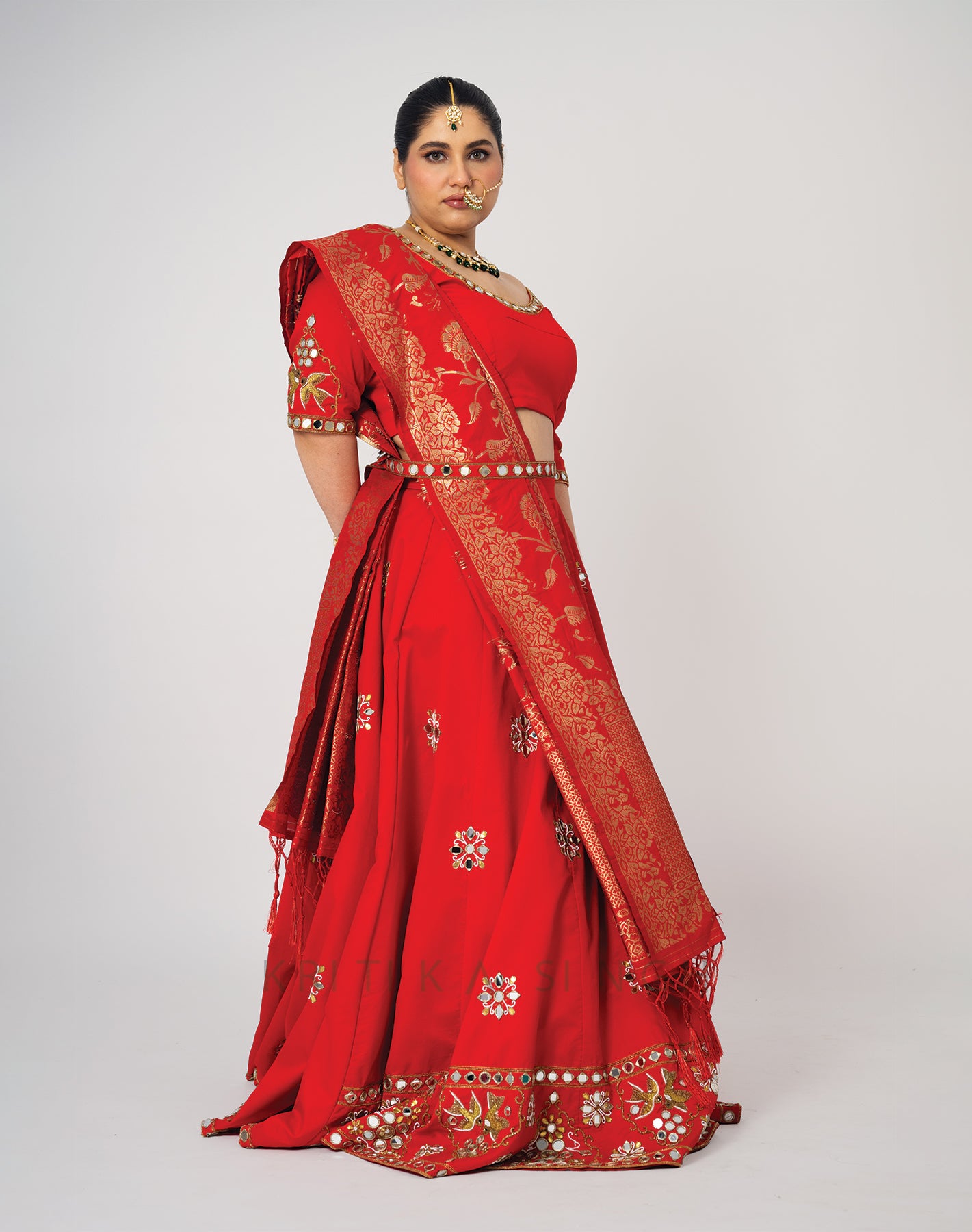 Magestic Lustres Candy Red Hand Embroidered  Lehenga Set