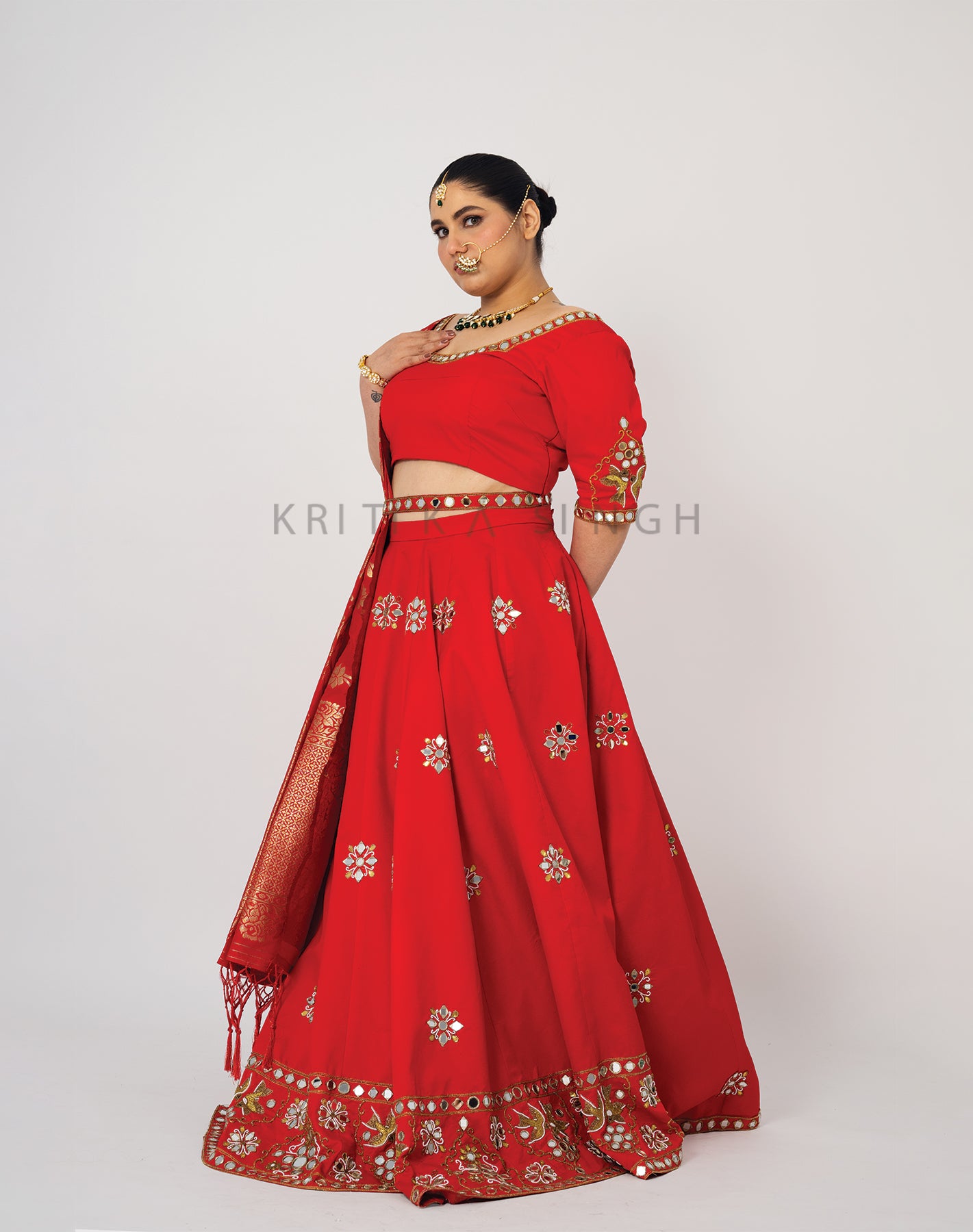 Magestic Lustres Candy Red Hand Embroidered  Lehenga Set