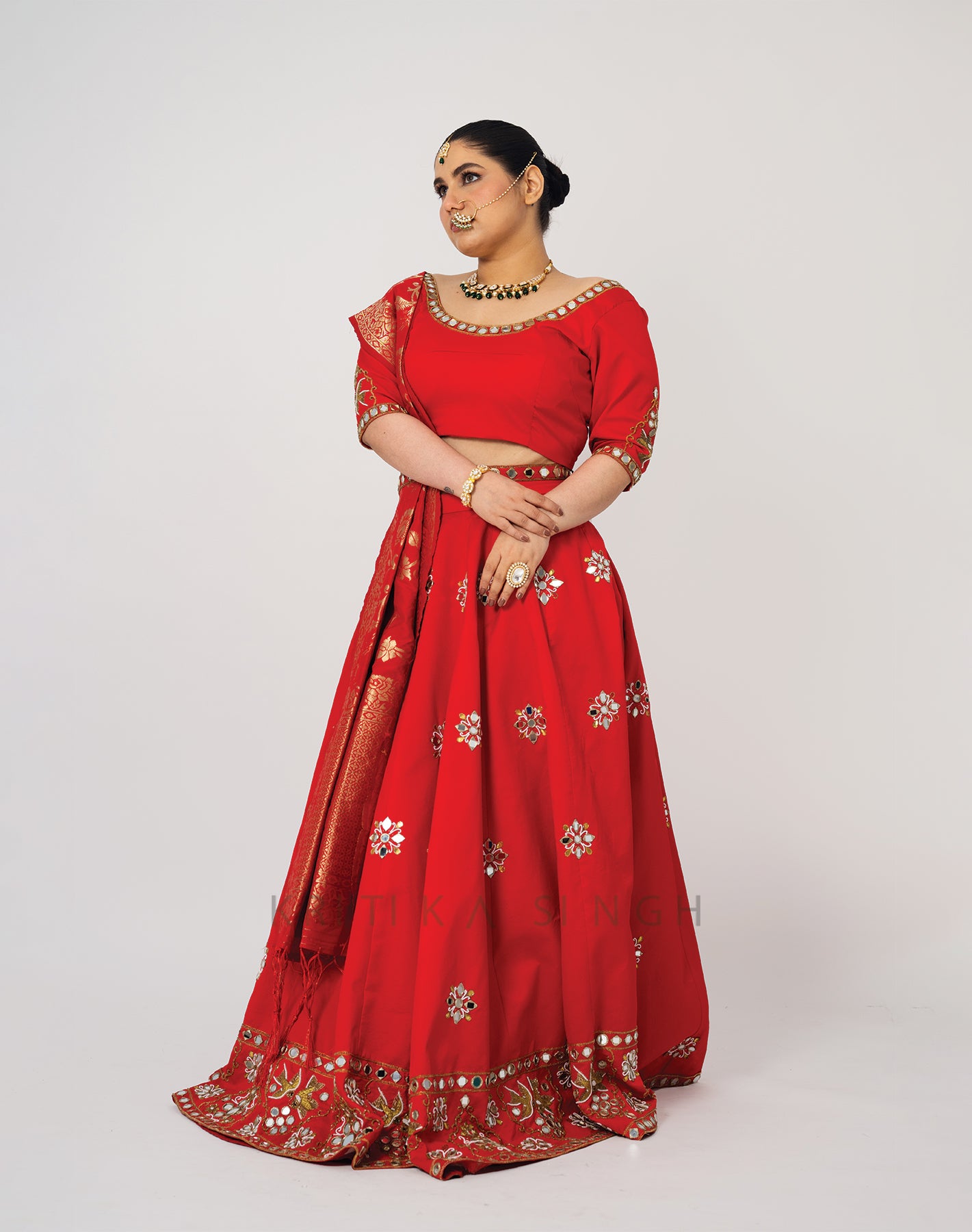 Magestic Lustres Candy Red Hand Embroidered  Lehenga Set