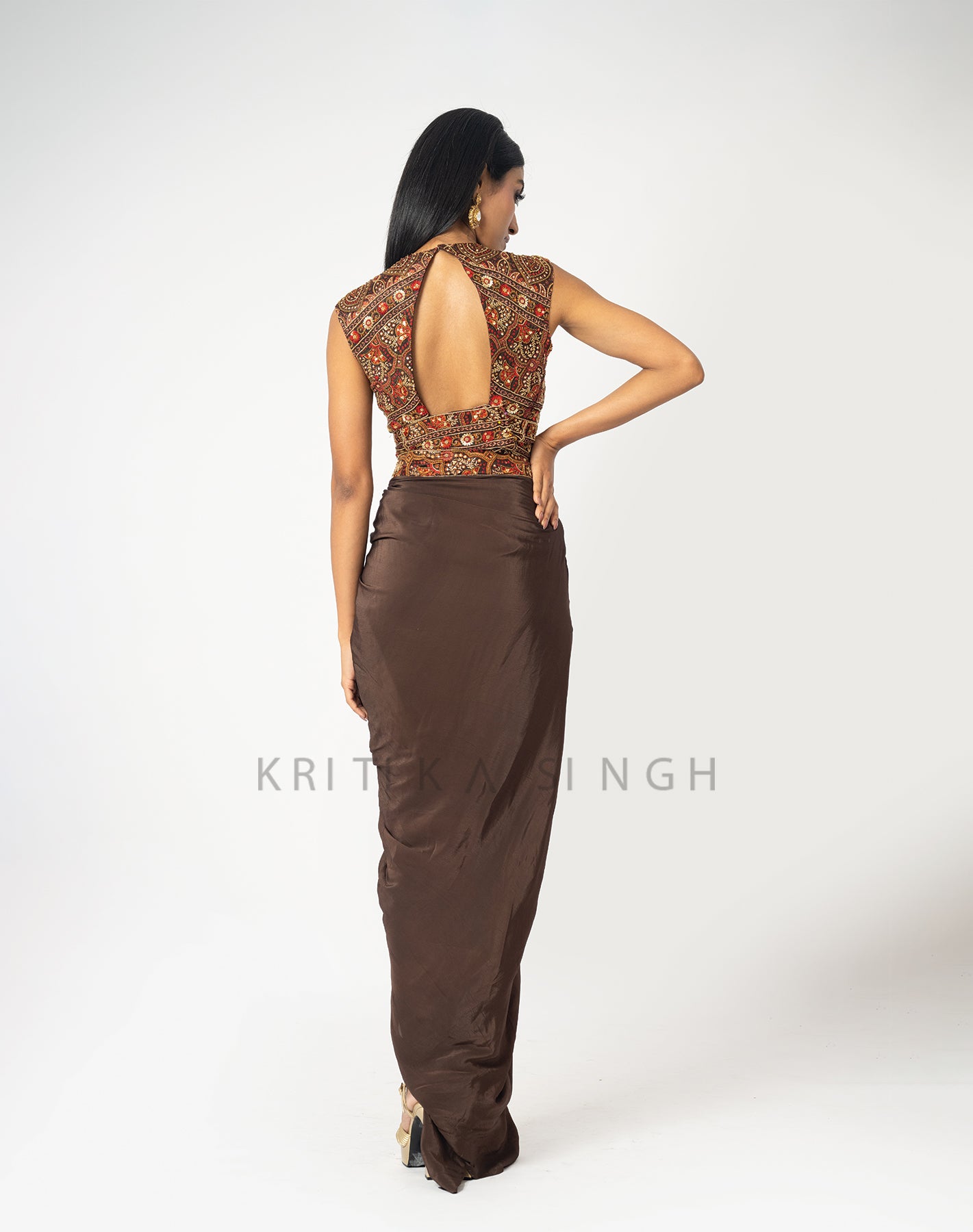 Gulnaaz  Dark Brown Hand Embroidered  Indo-Western