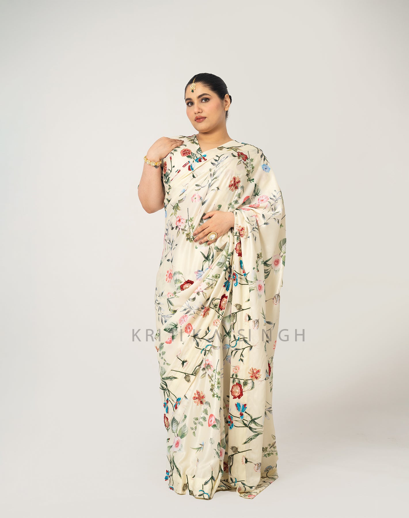 Wide in the Sky Cream Hand Embroidered Saree