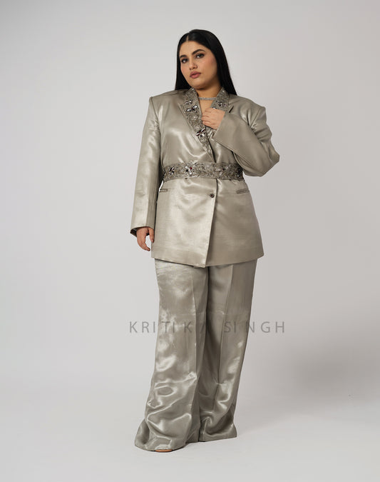 SilverFly Silver Hand Embroidered  Pant-Suit