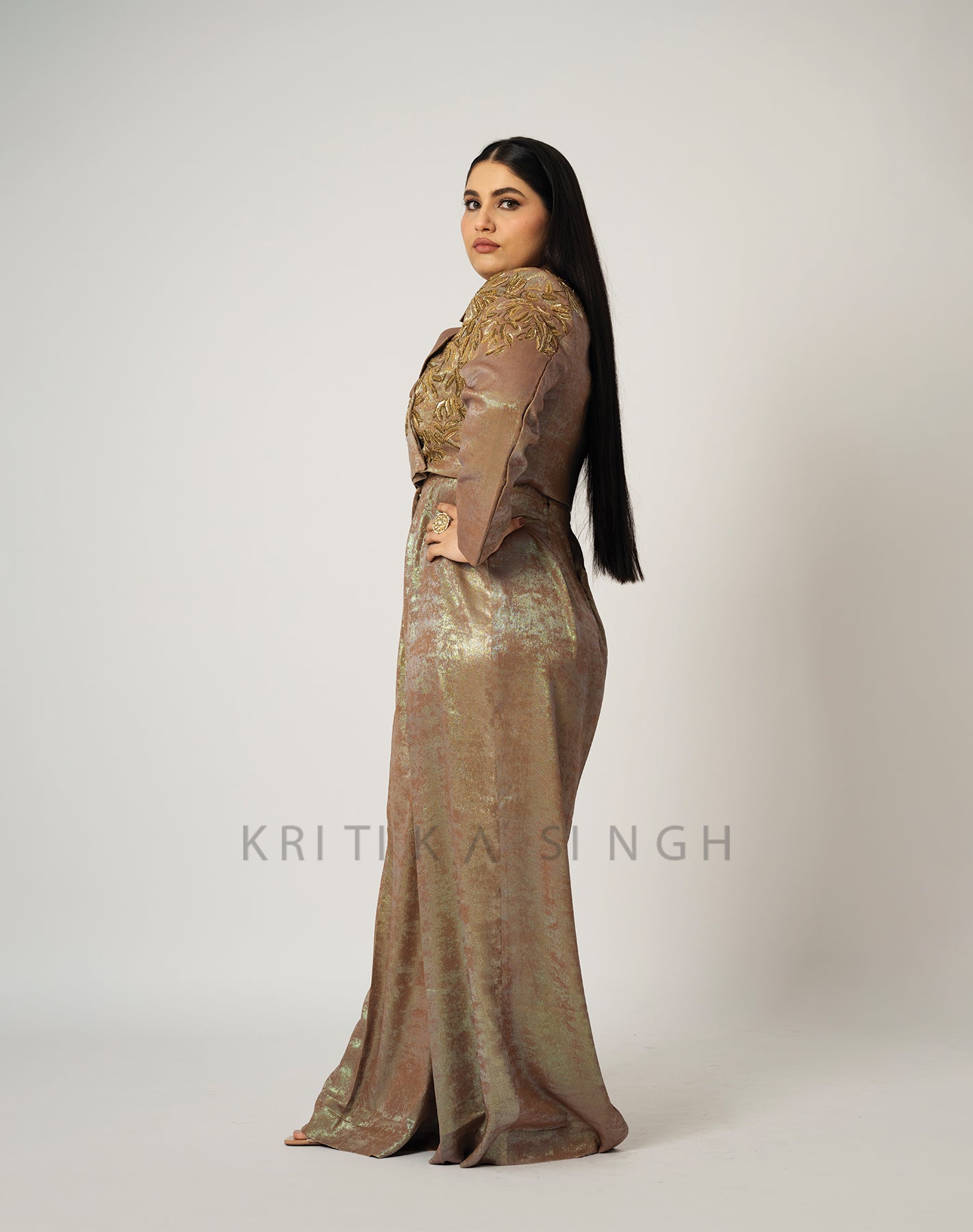 Gauram Metallic Golden Hand Embroidered  Pant-Suit