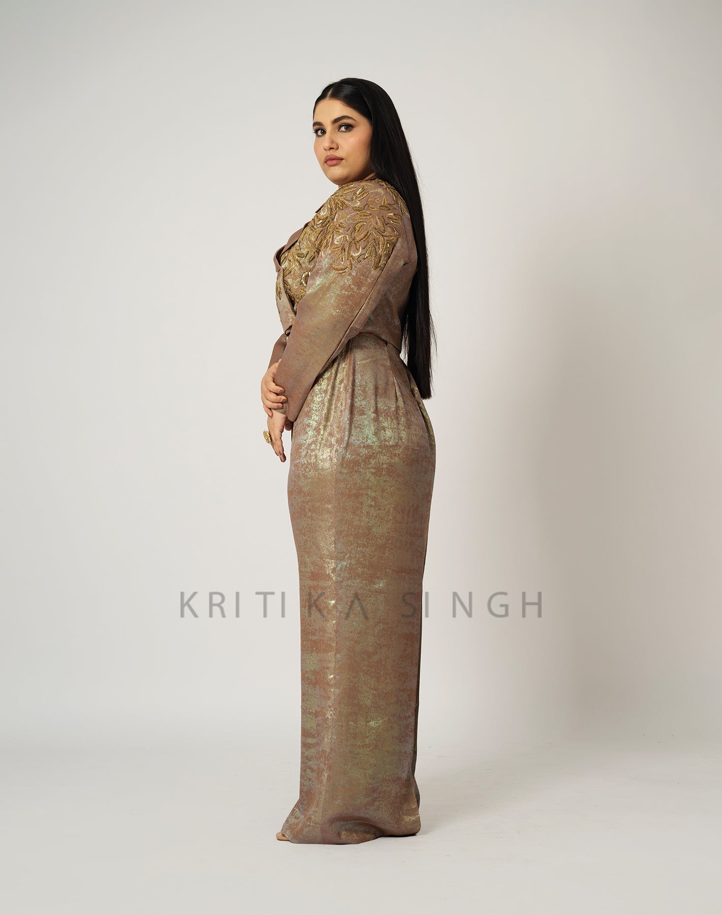 Gauram Metallic Golden Hand Embroidered  Pant-Suit