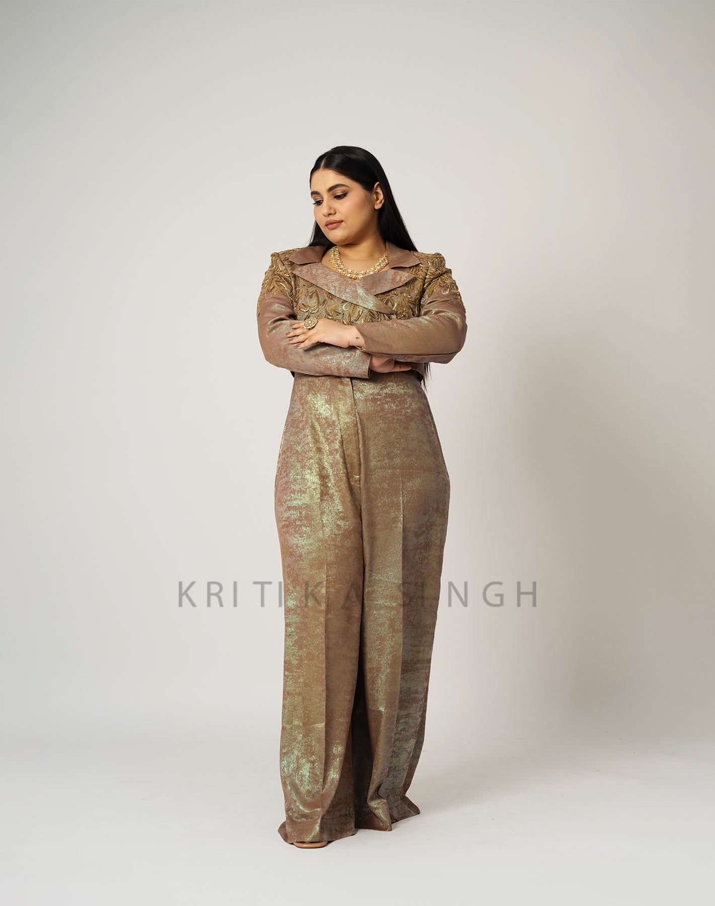 Gauram Metallic Golden Hand Embroidered  Pant-Suit