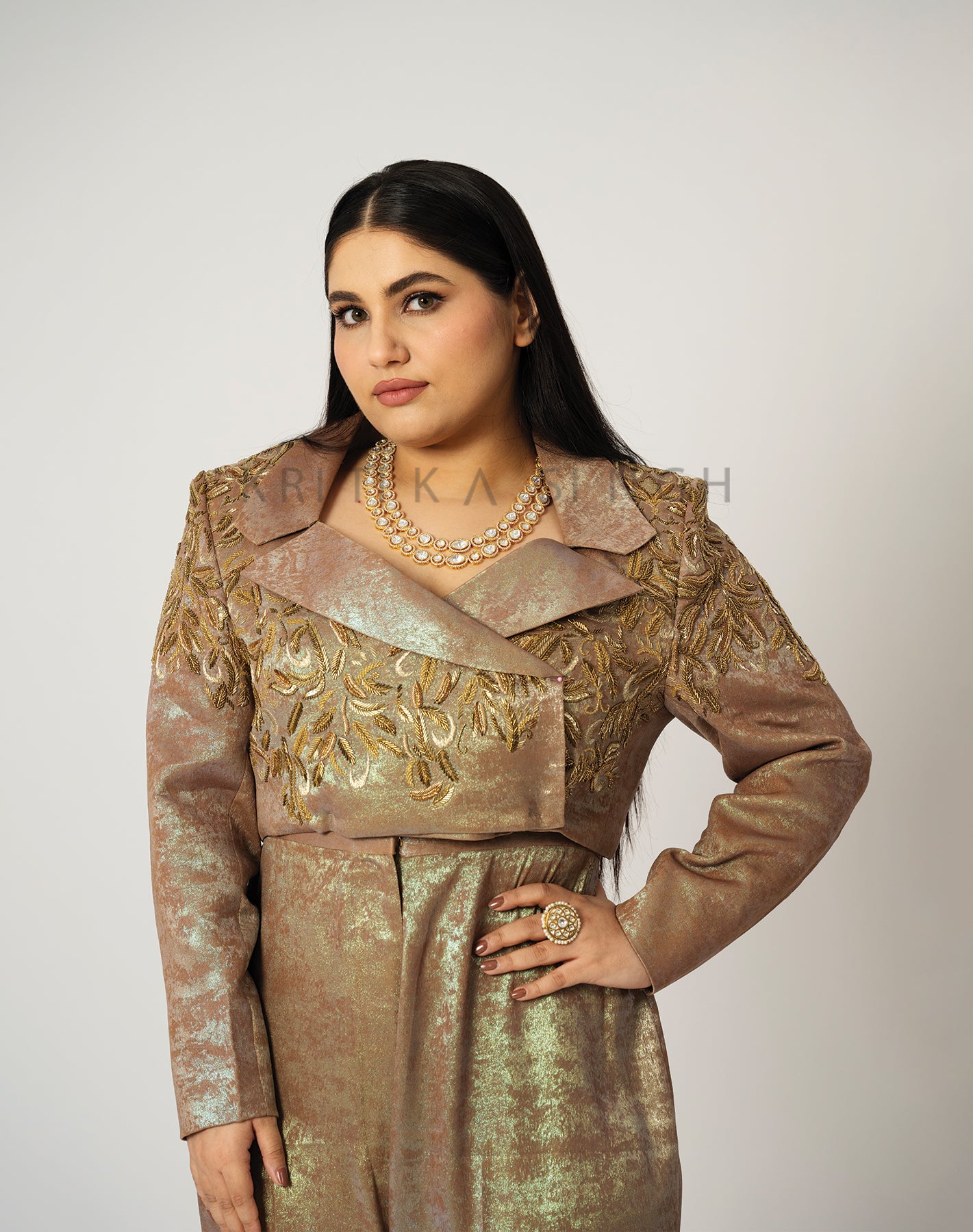 Gauram Metallic Golden Hand Embroidered  Pant-Suit