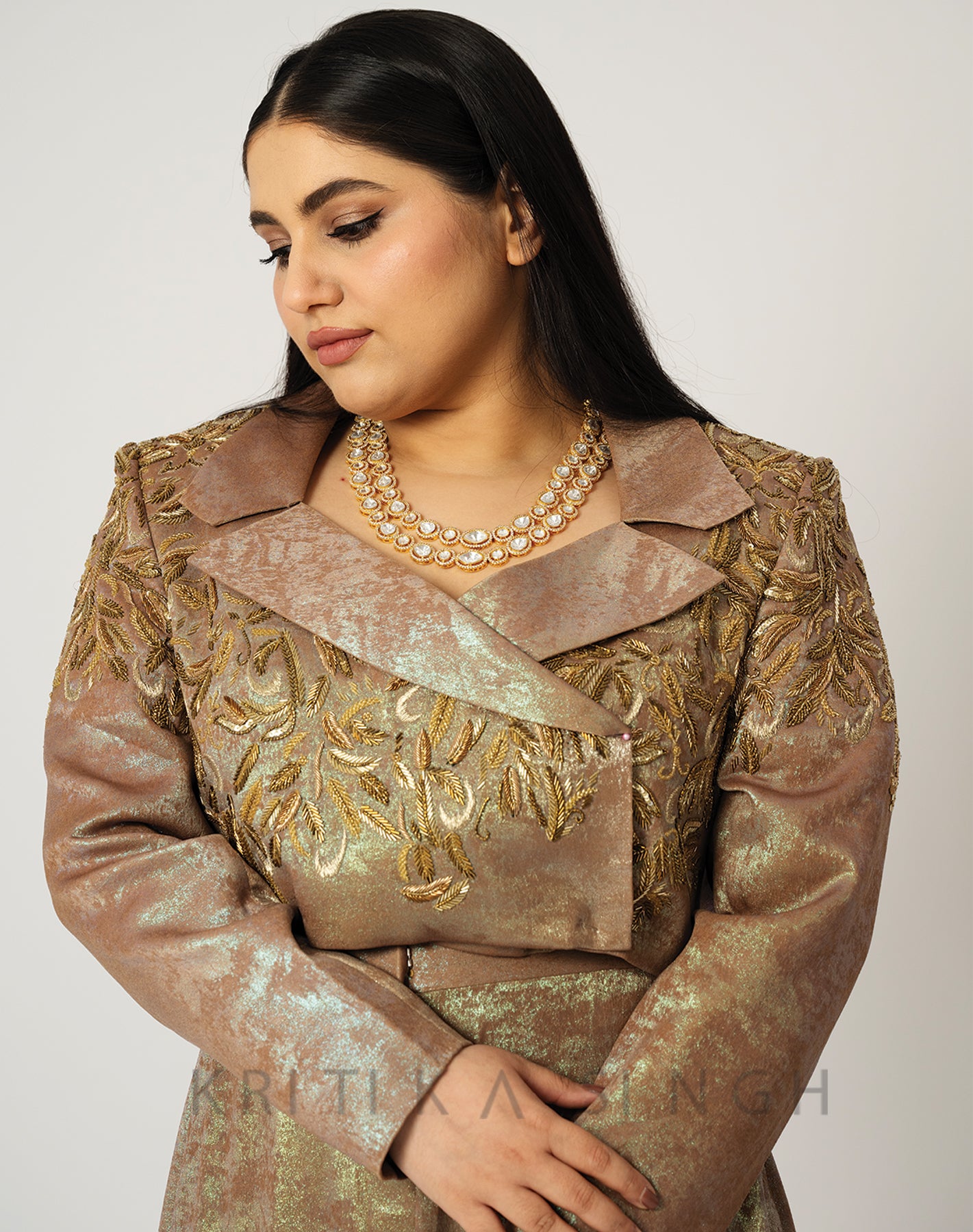 Gauram Metallic Golden Hand Embroidered  Pant-Suit