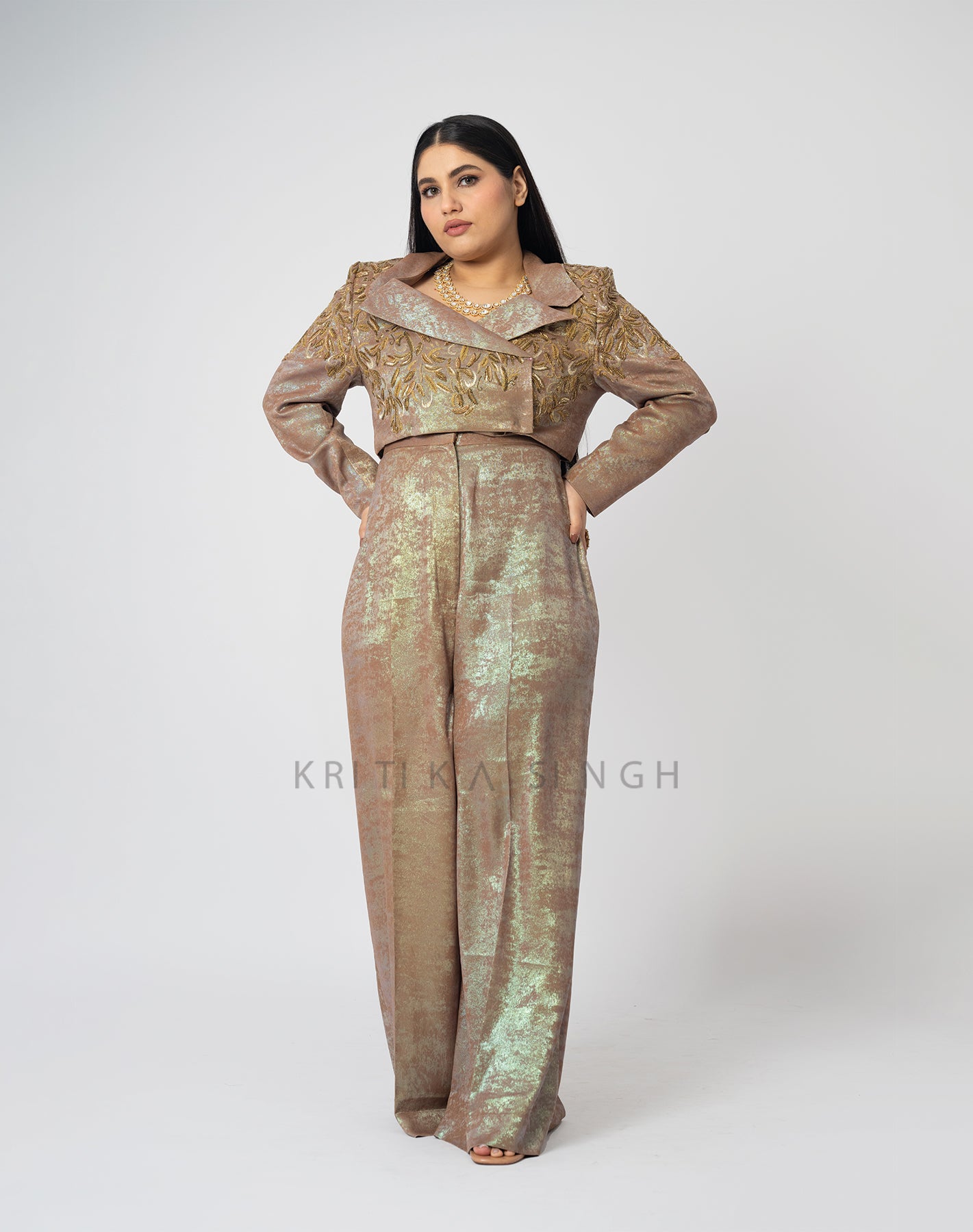 Gauram Metallic Golden Hand Embroidered  Pant-Suit