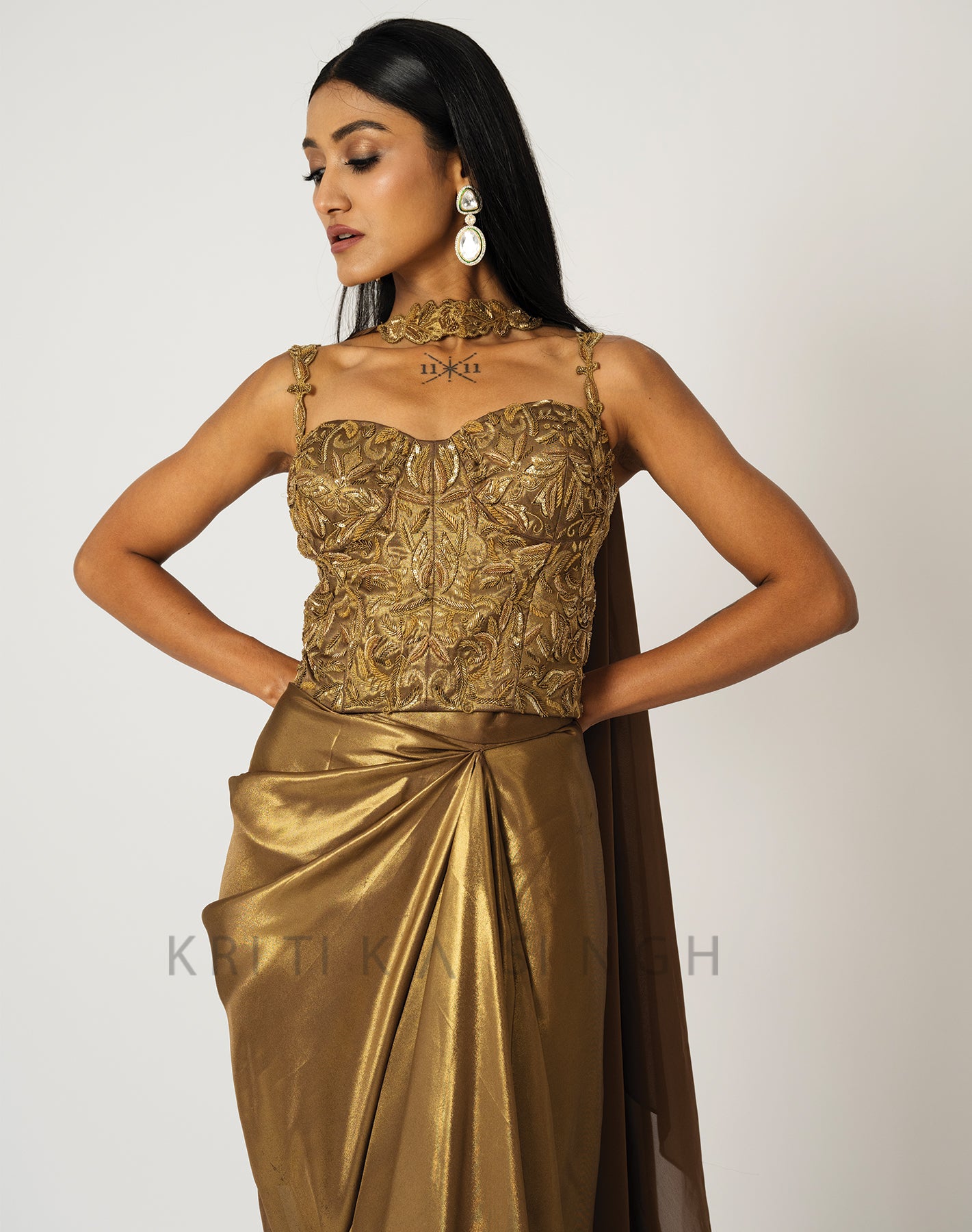 The Midas Touch Gold Metallic Hand Embroidered  Indo-Western