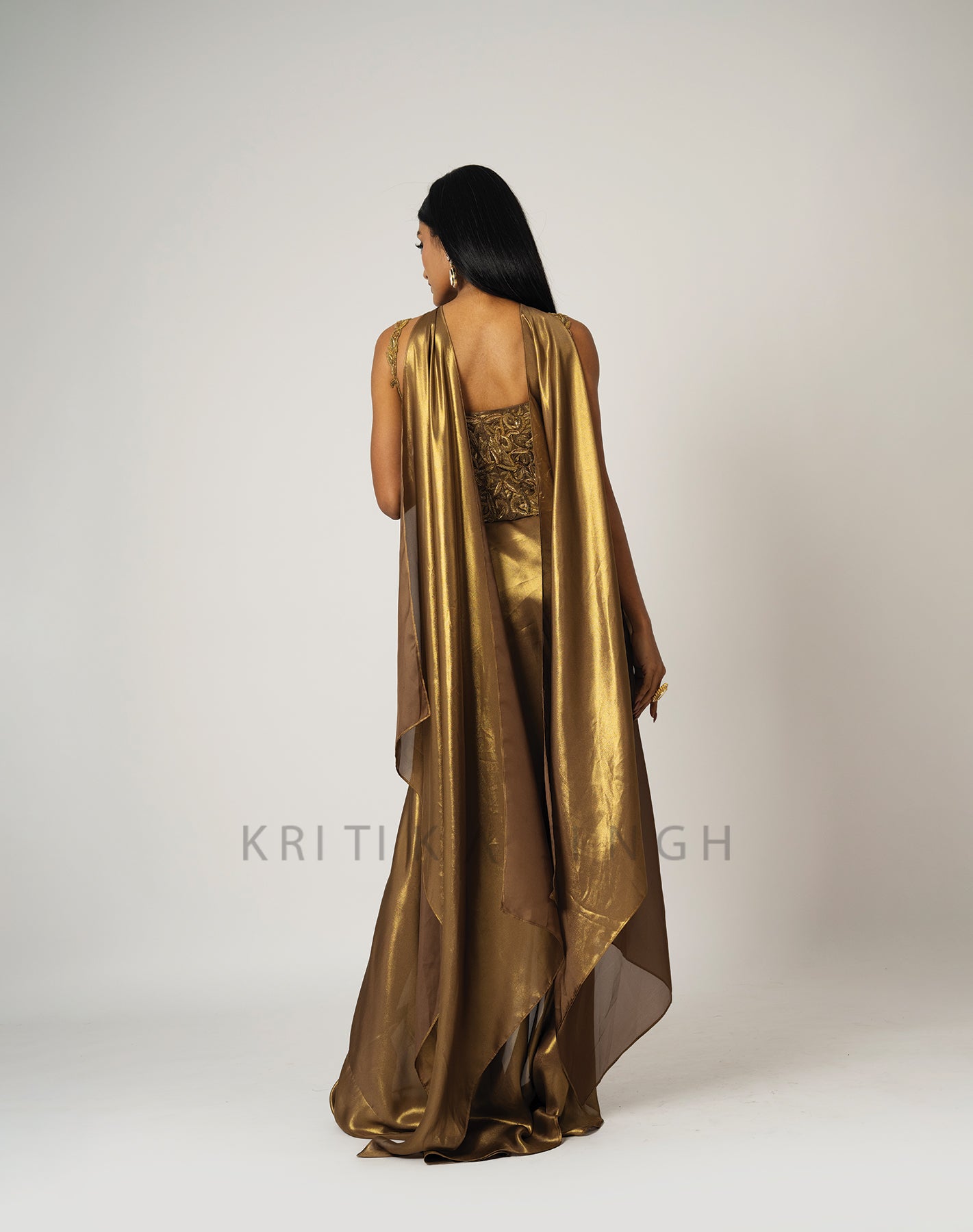 The Midas Touch Gold Metallic Hand Embroidered  Indo-Western