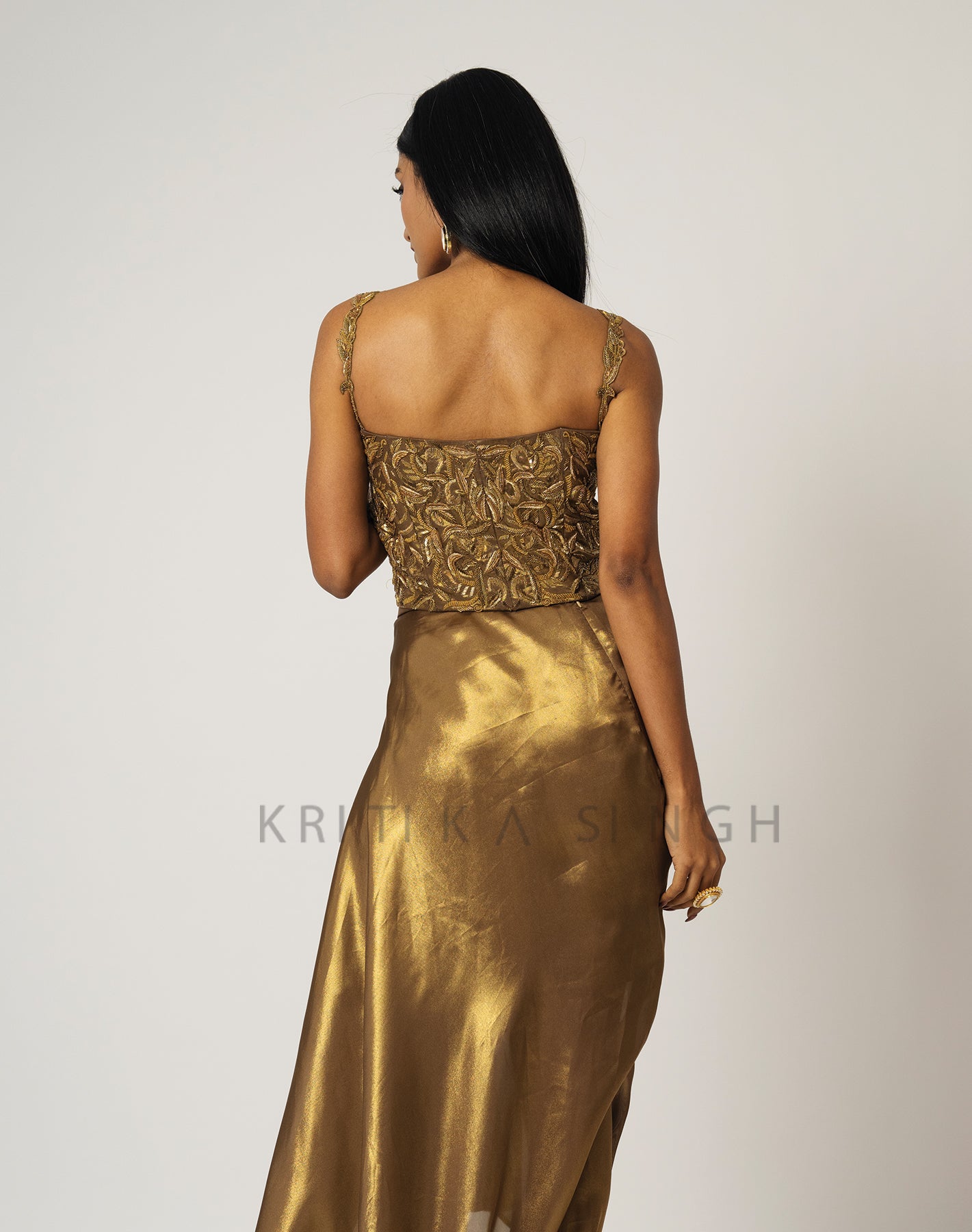 The Midas Touch Gold Metallic Hand Embroidered  Indo-Western