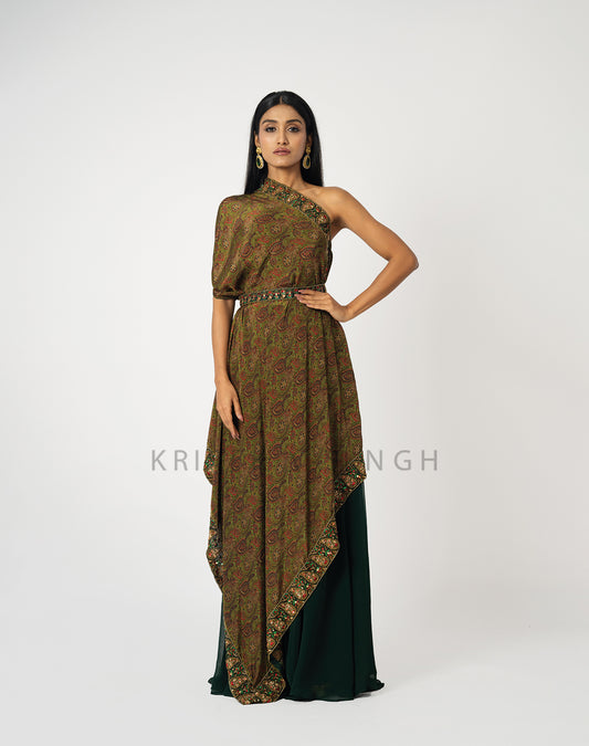 Gulnaaz Green Hand Embroidered  Indo-Western