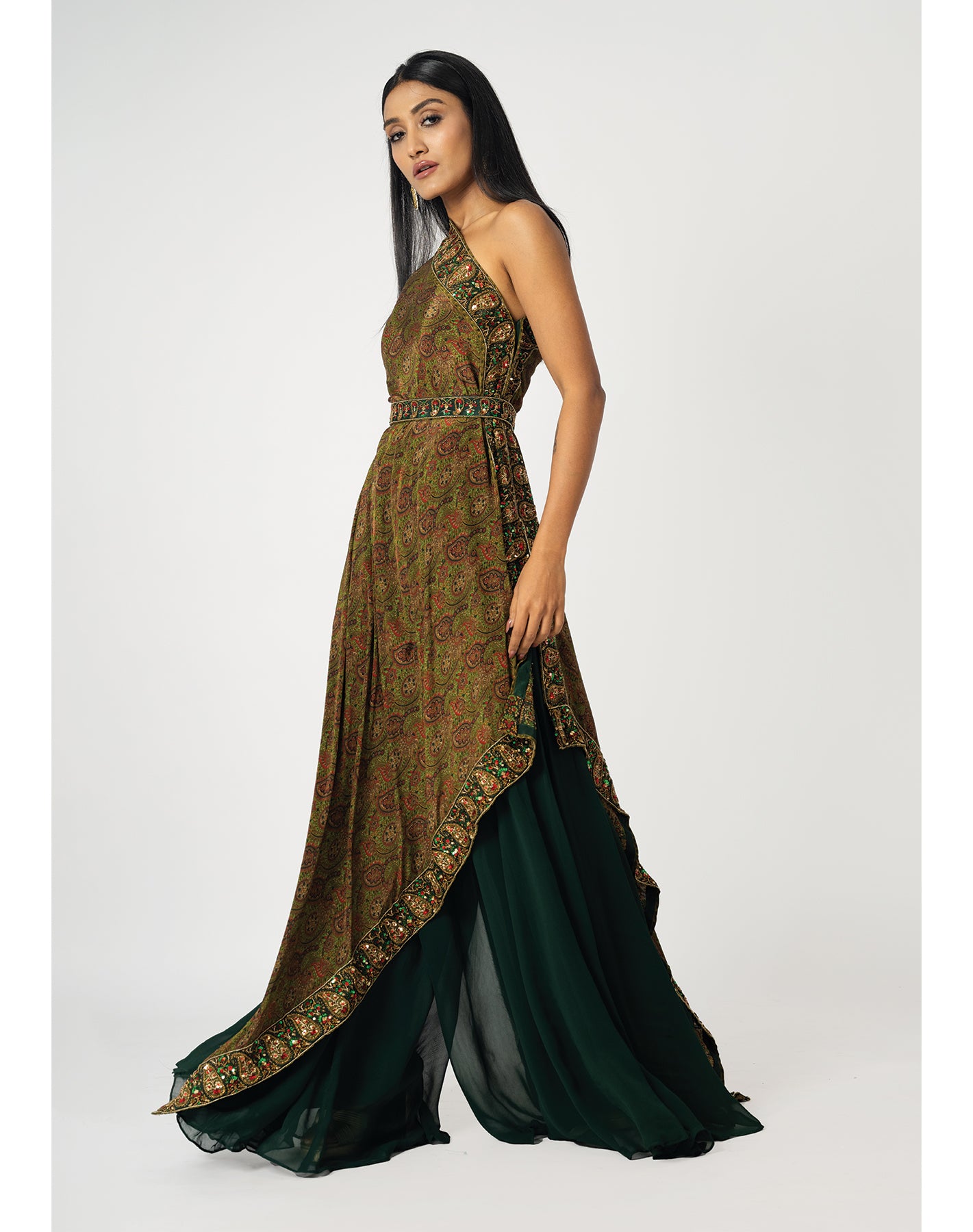 Gulnaaz Green Hand Embroidered  Indo-Western