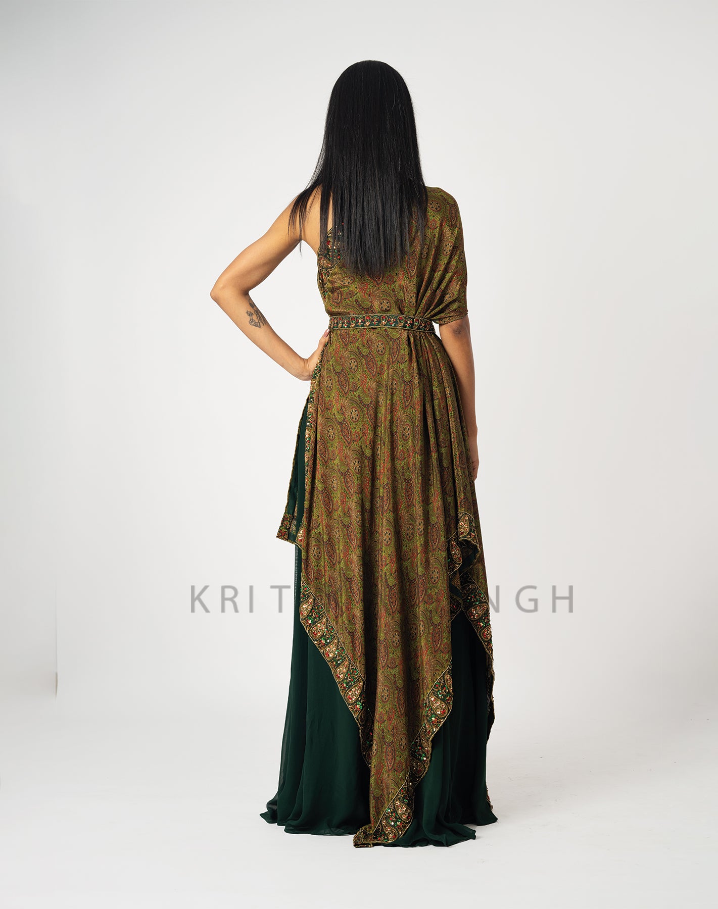 Gulnaaz Green Hand Embroidered  Indo-Western