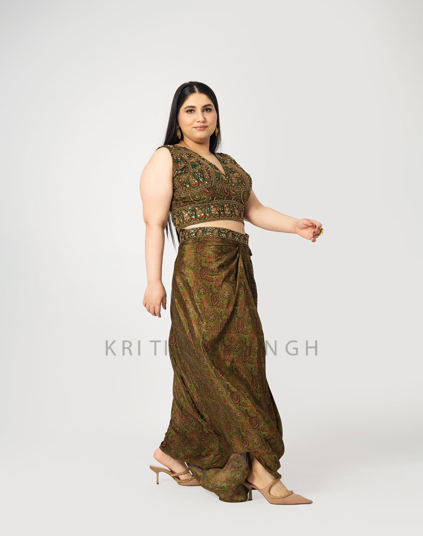 Gulnaaz Green Hand Embroidered Indo-Western